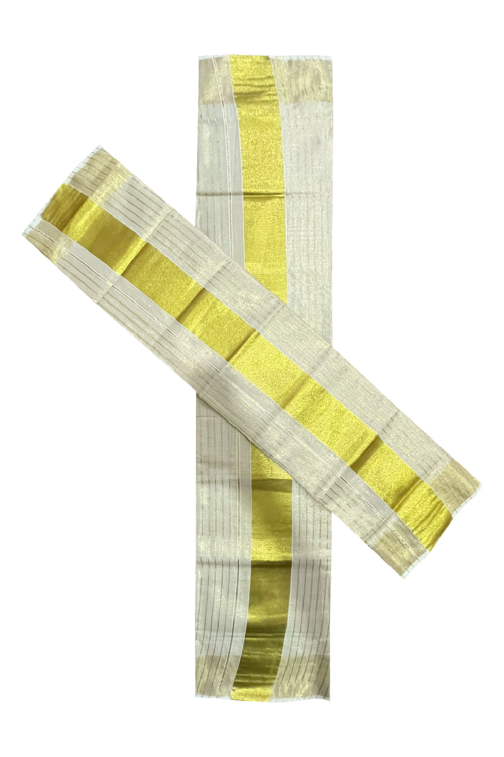 Tissue Set Mundu Single (Mundum Neriyathum) with Kasavu Lines Across Body