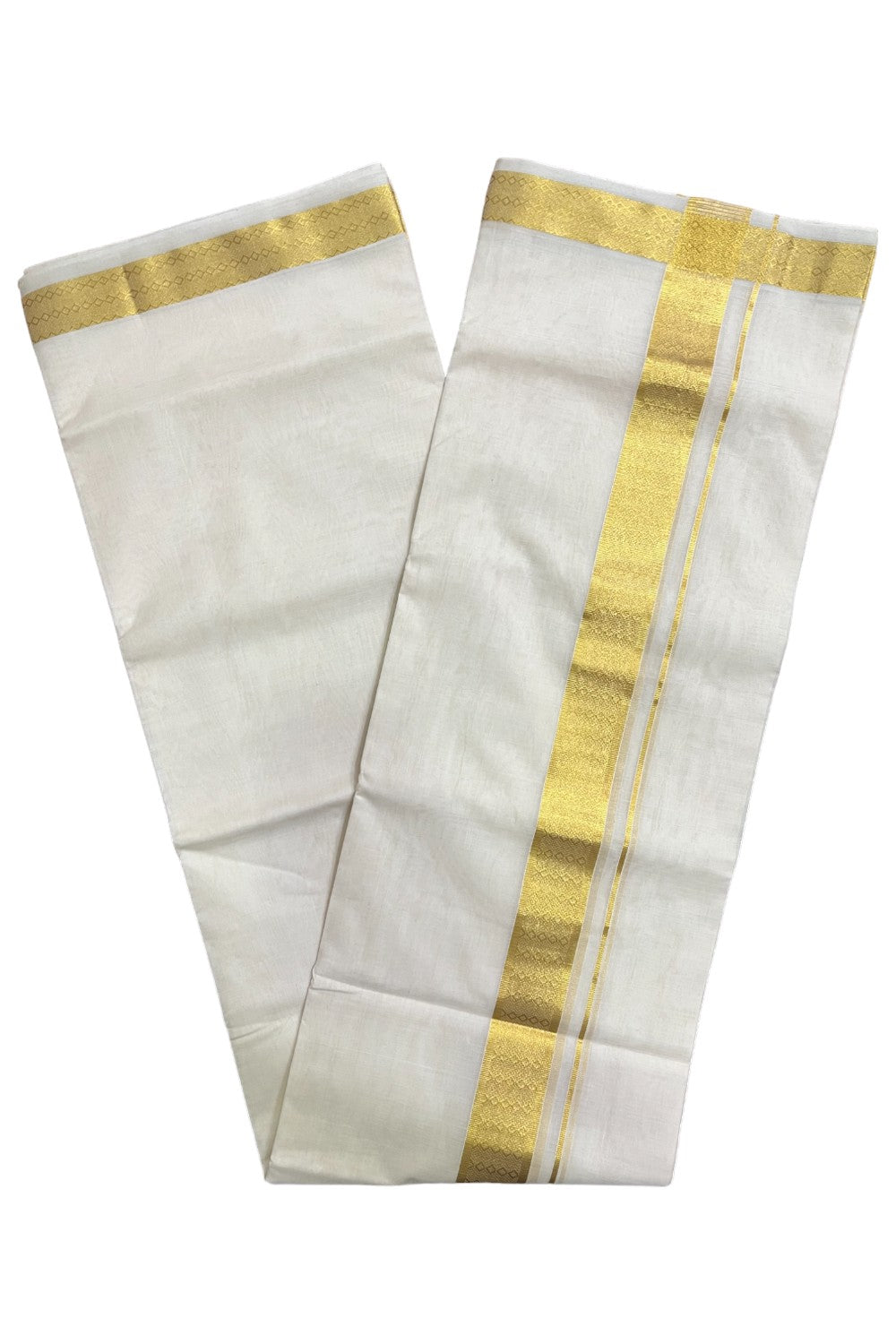 Southloom Premium Balaramapuram Unakkupaavu Handloom Mundu with Kasavu Design Border (South Indian Kerala Dhoti)