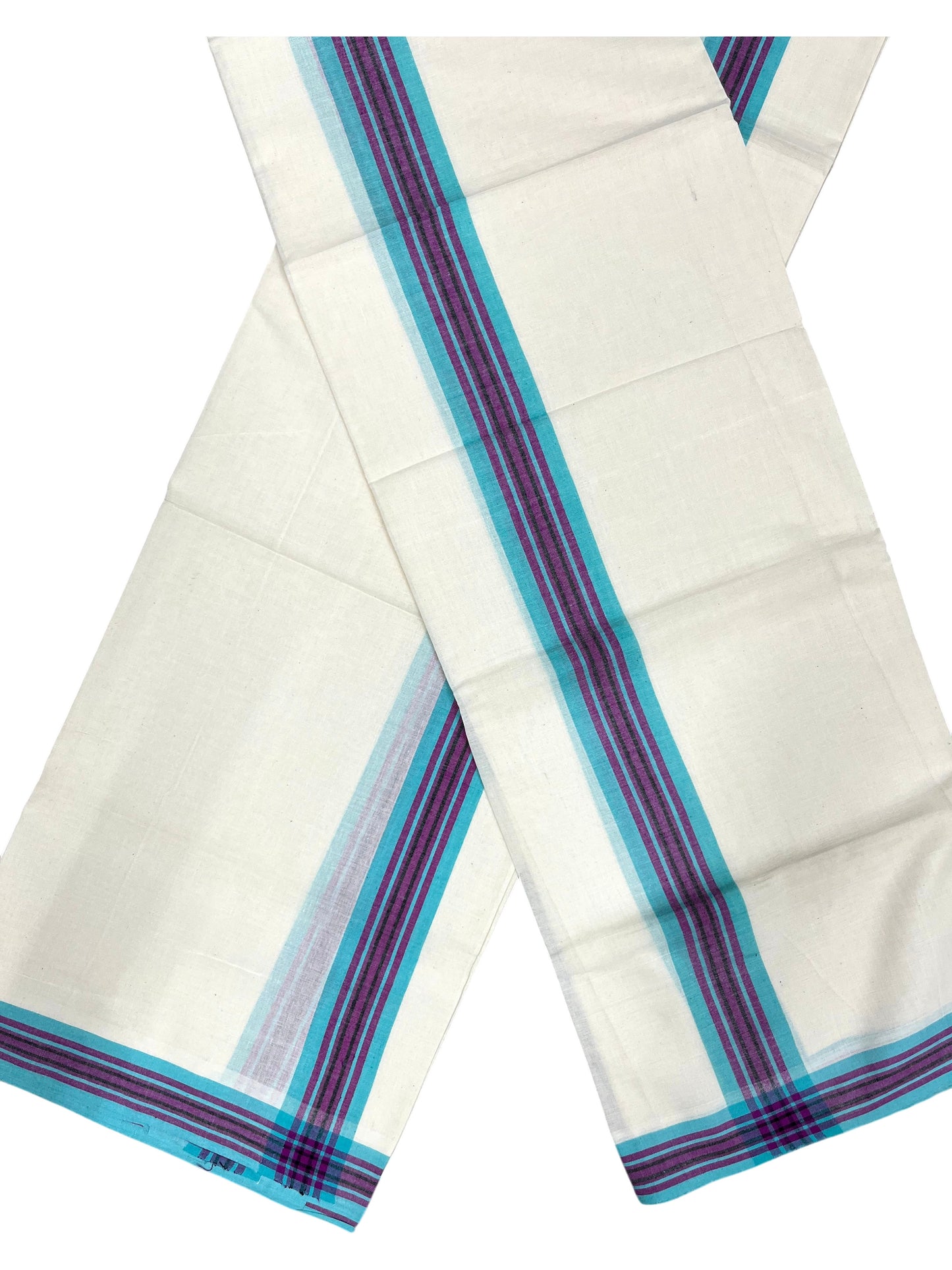 Southloom Kerala Mulloth Cotton Single Mundum Neriyathum with Multicolor Border In 2.80 Mtrs