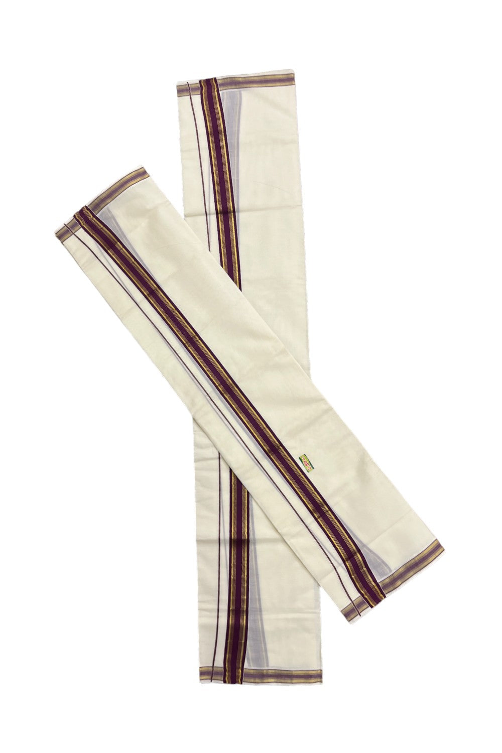 Kerala Cotton Set Mundu (Mundum Neriyathum) with Purple and Kasavu Border 2.80 Mtrs SLKK SL470