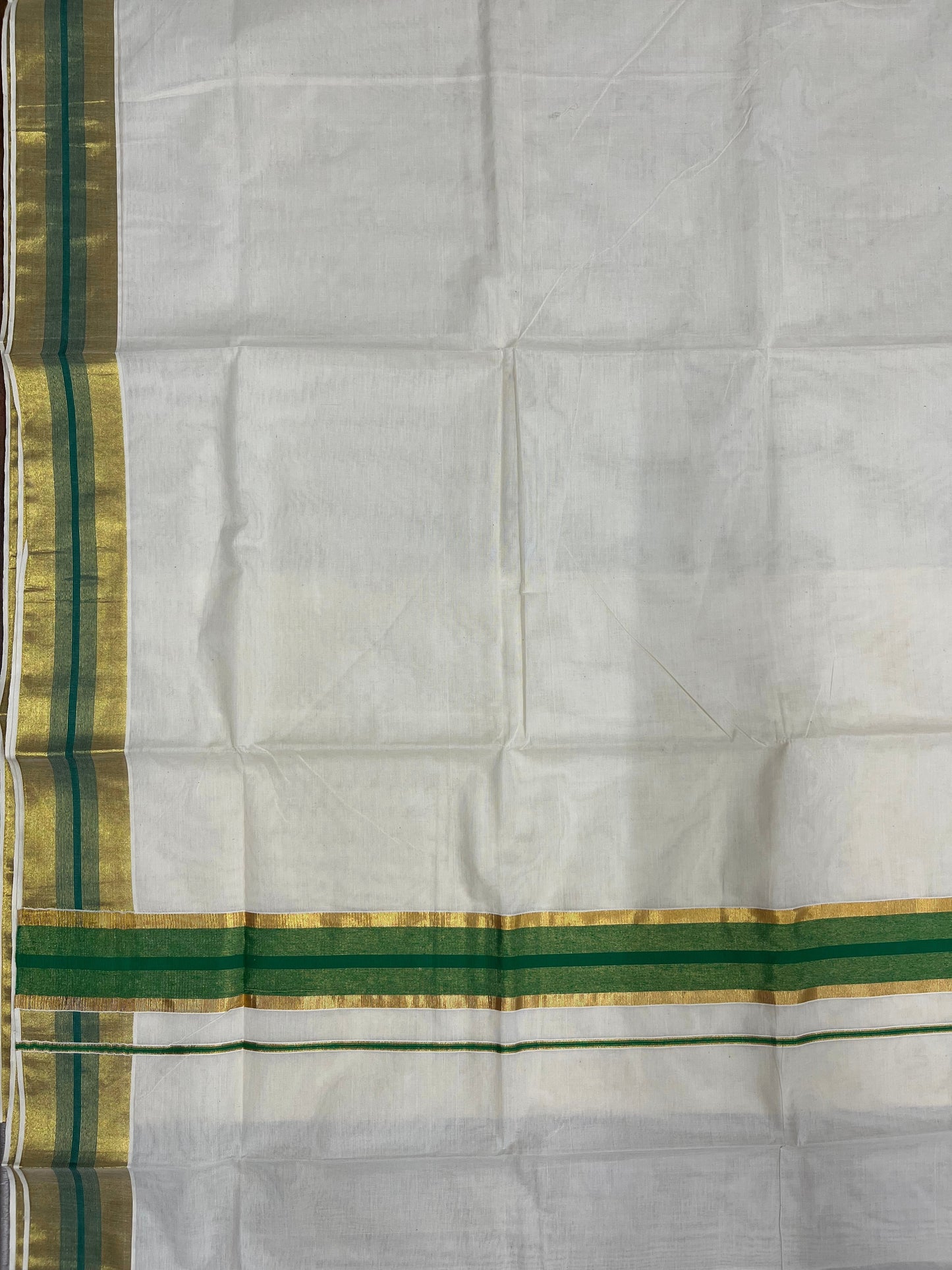 Southloom Pure Cotton Kerala Saree with Kasavu and Green Border