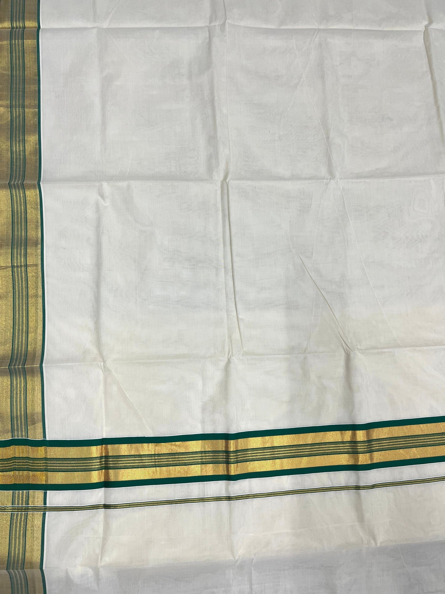 Southloom Kerala Cotton Kasavu Saree with Dark Green Border