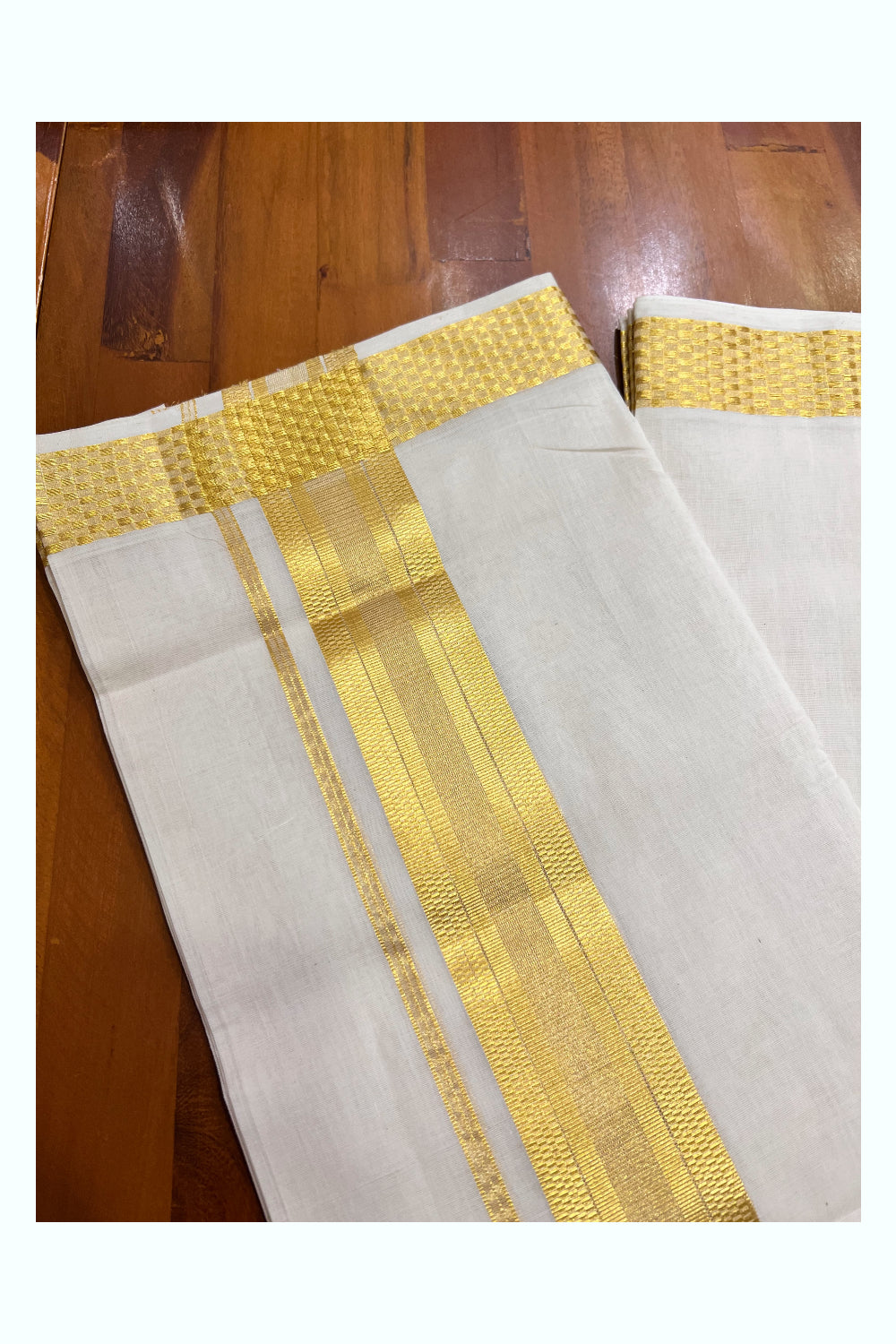 Southloom Super Premium Balaramapuram Unakkupaavu Handloom Double Mundu with Golden Kasavu Woven Border