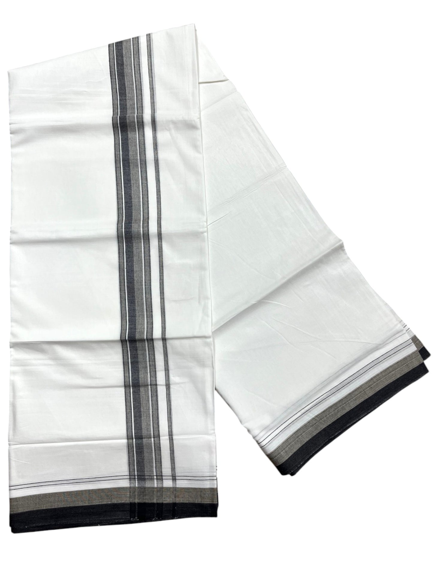 Southloom Pure Cotton Mundu with Black & Gray Border (South Indian Kerala Dhoti)
