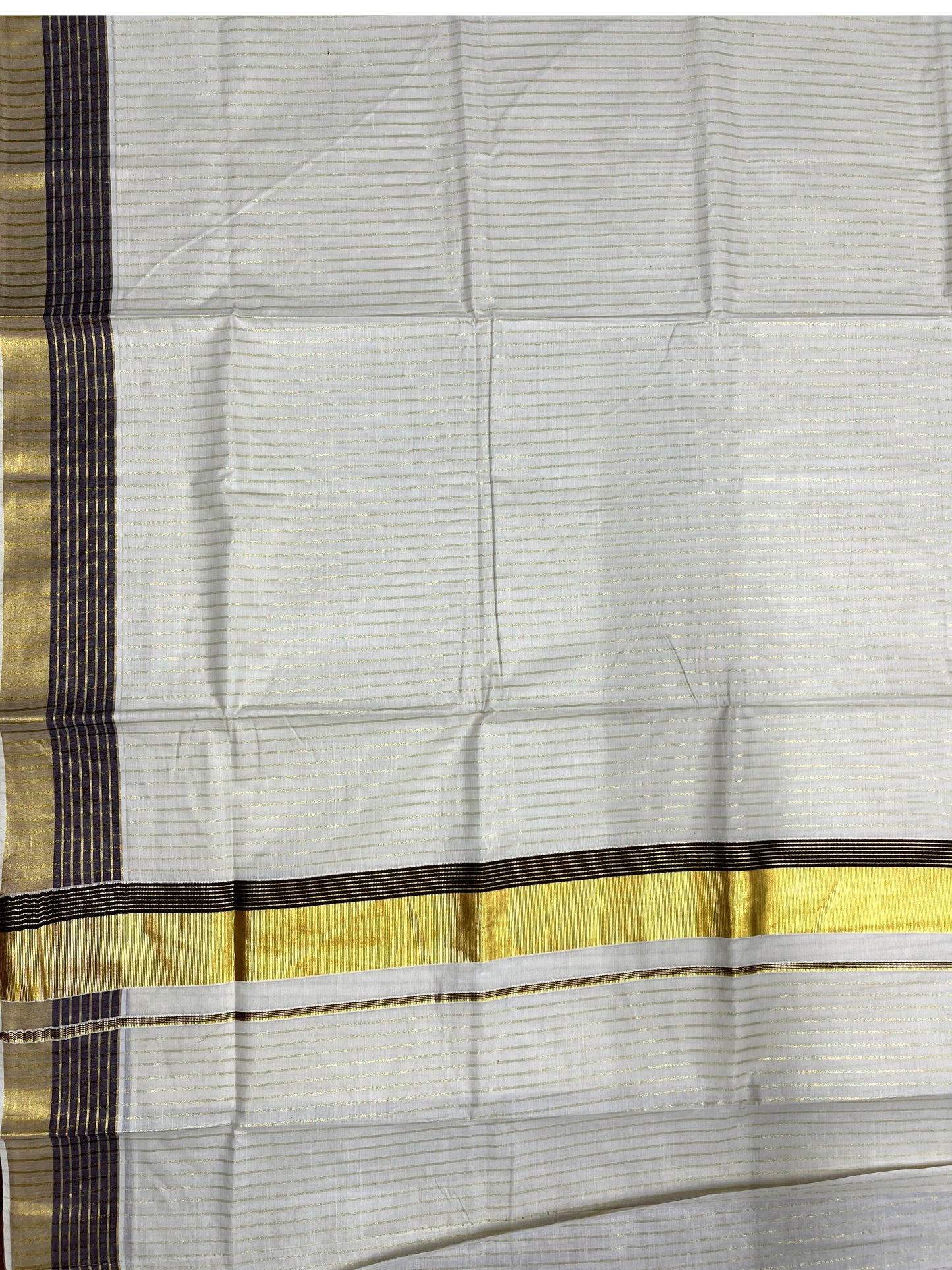 Southloom Pure Cotton Kerala Kasavu Lines Design Saree with Brown Border