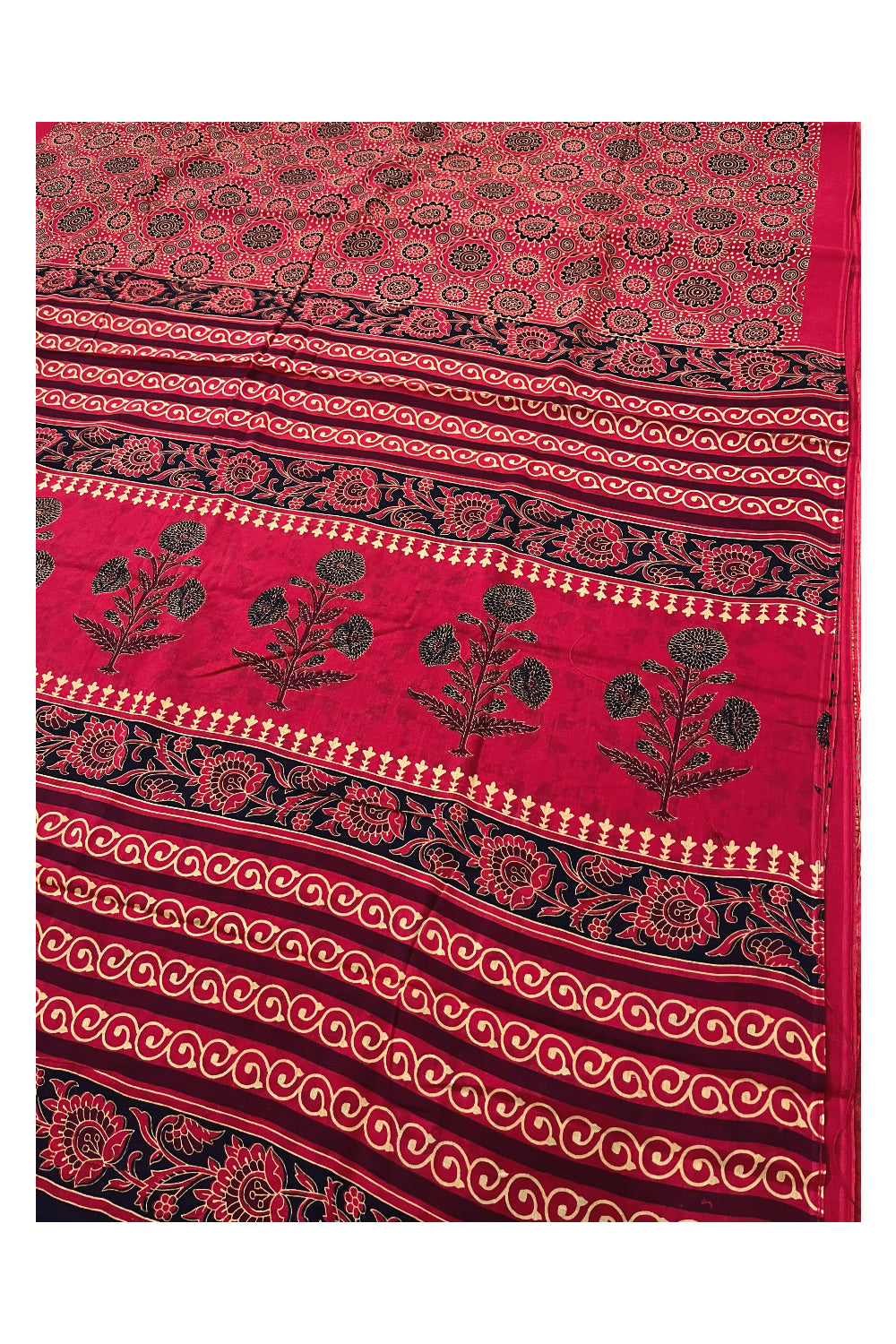 Southloom Mul Cotton Red Designer Printed Saree