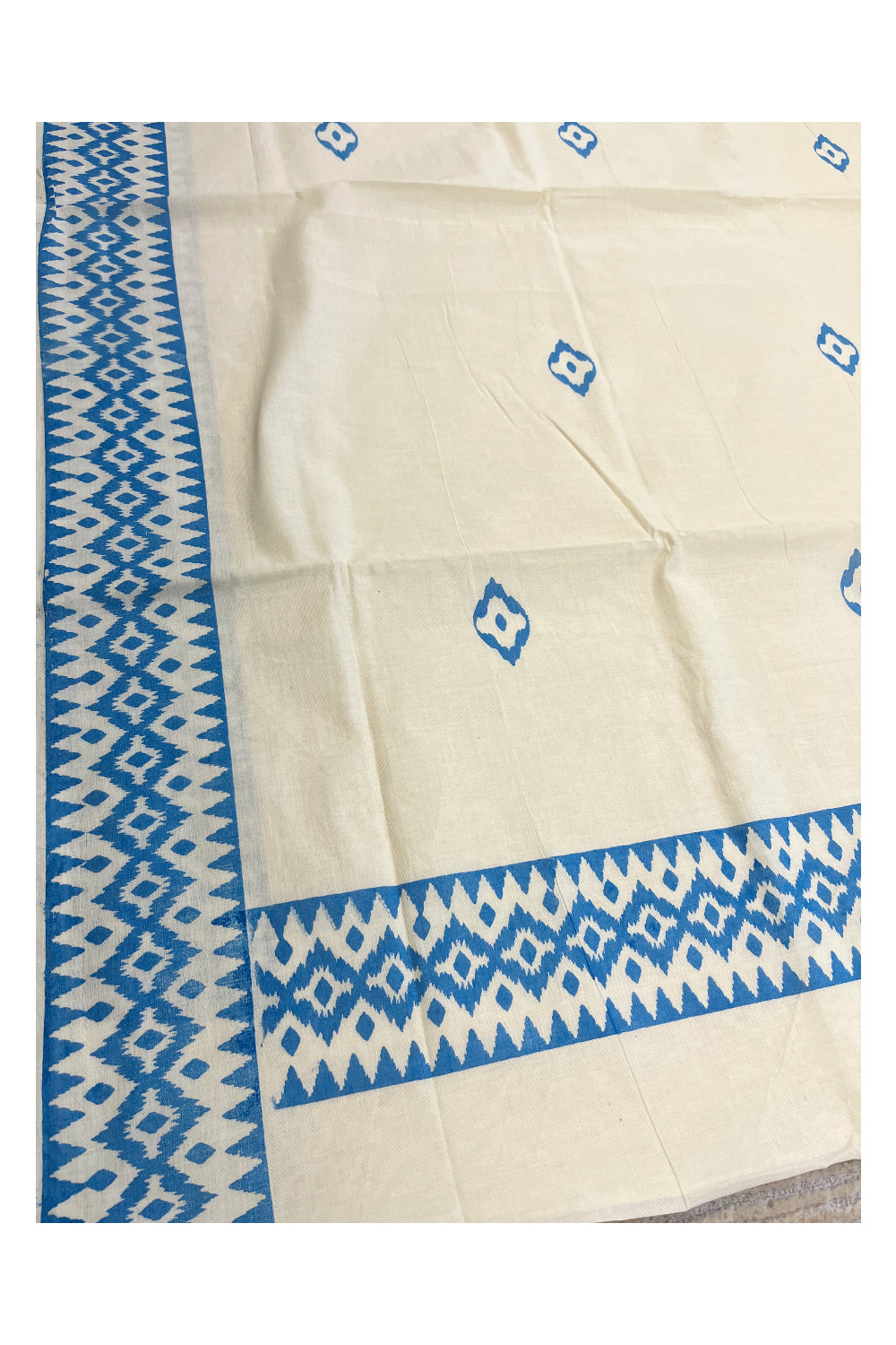 Southloom Ikat Design Blue Printed Saree with Blouse Piece