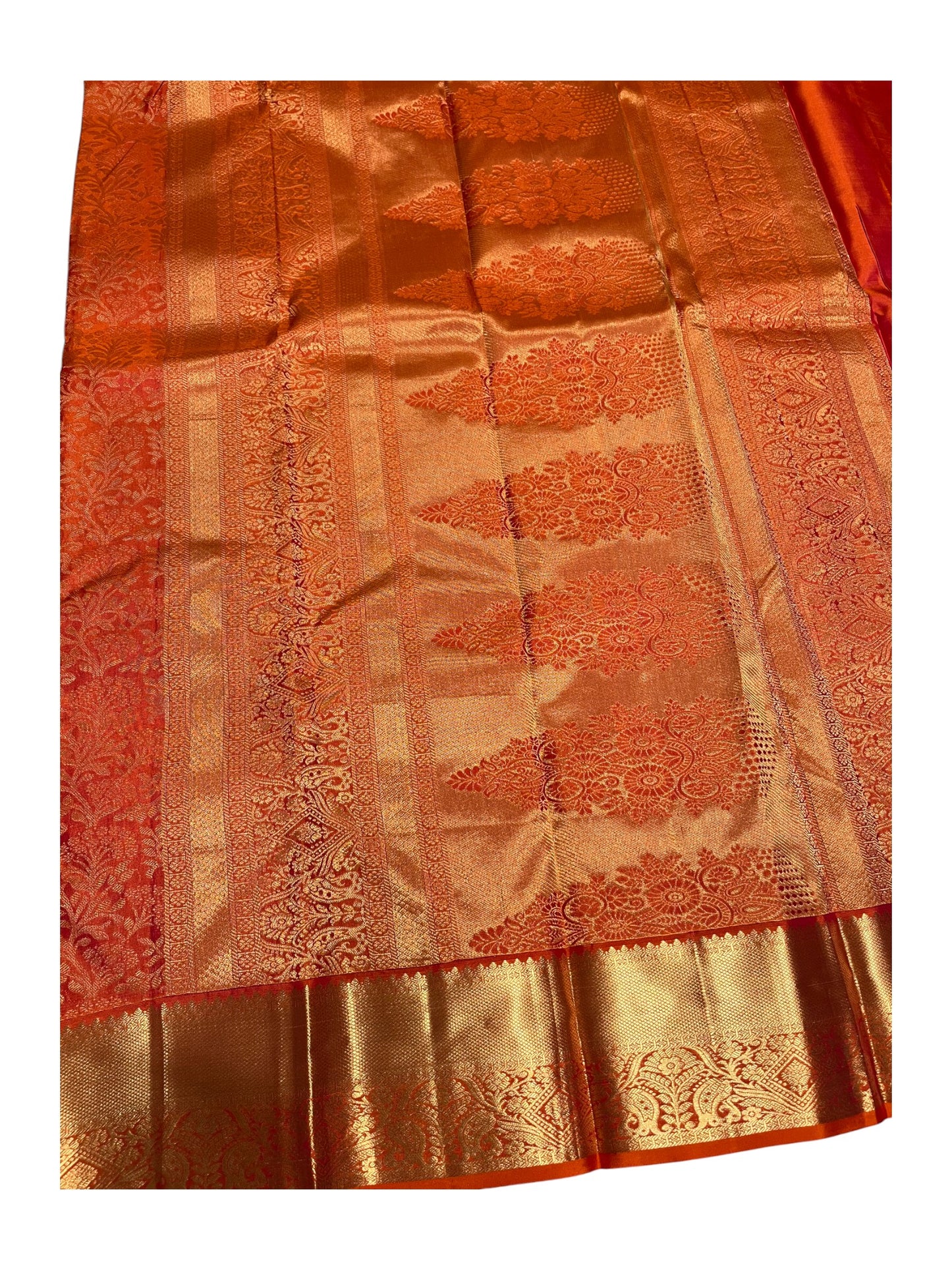 Southloom Pure Handloom Bridal Kanchipuram Silk Saree with Korvai Work (Orange)