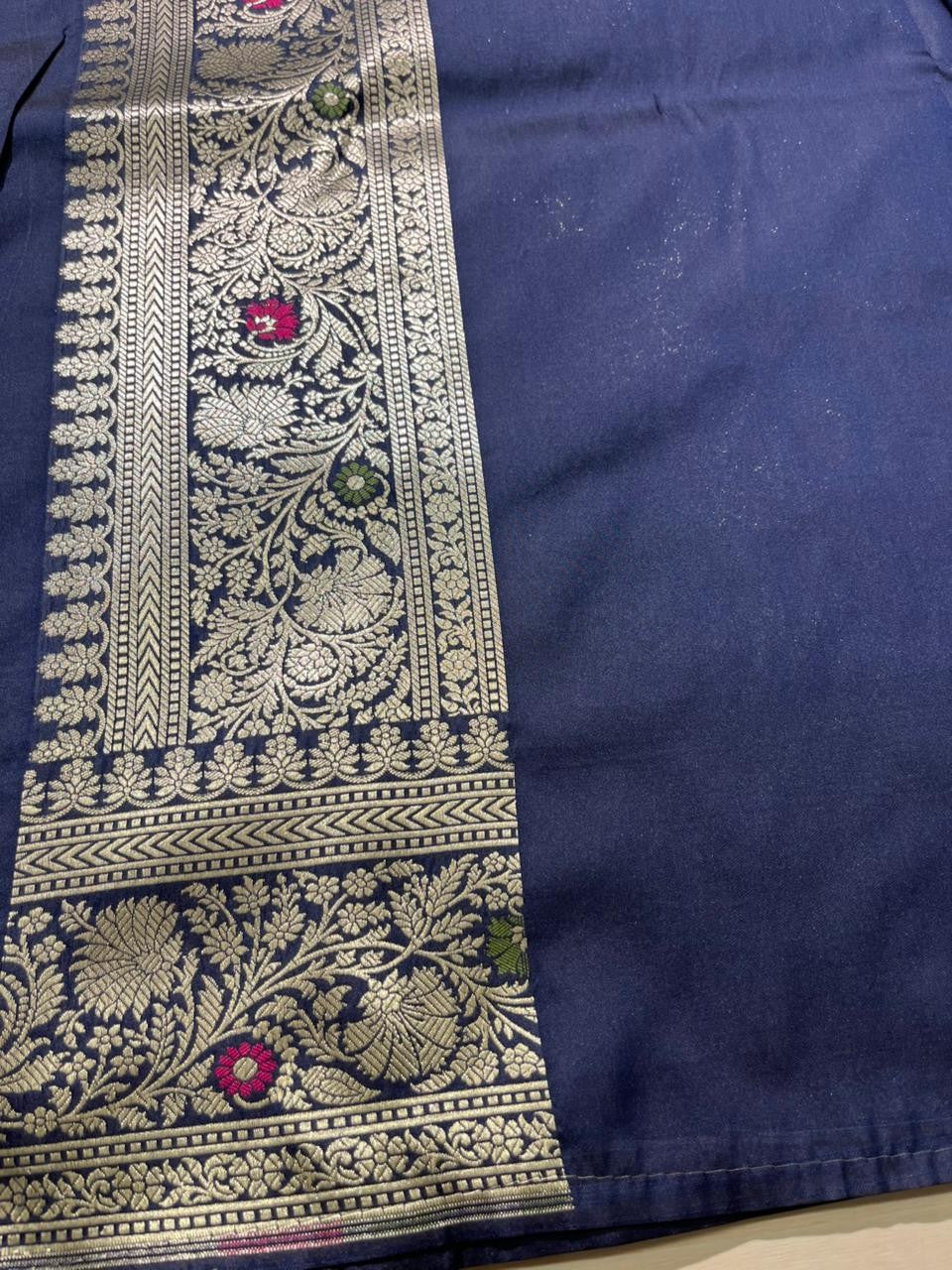 Southloom Pure Banarasi Silk Saree with Woven Work on Body and Borders (Blue)