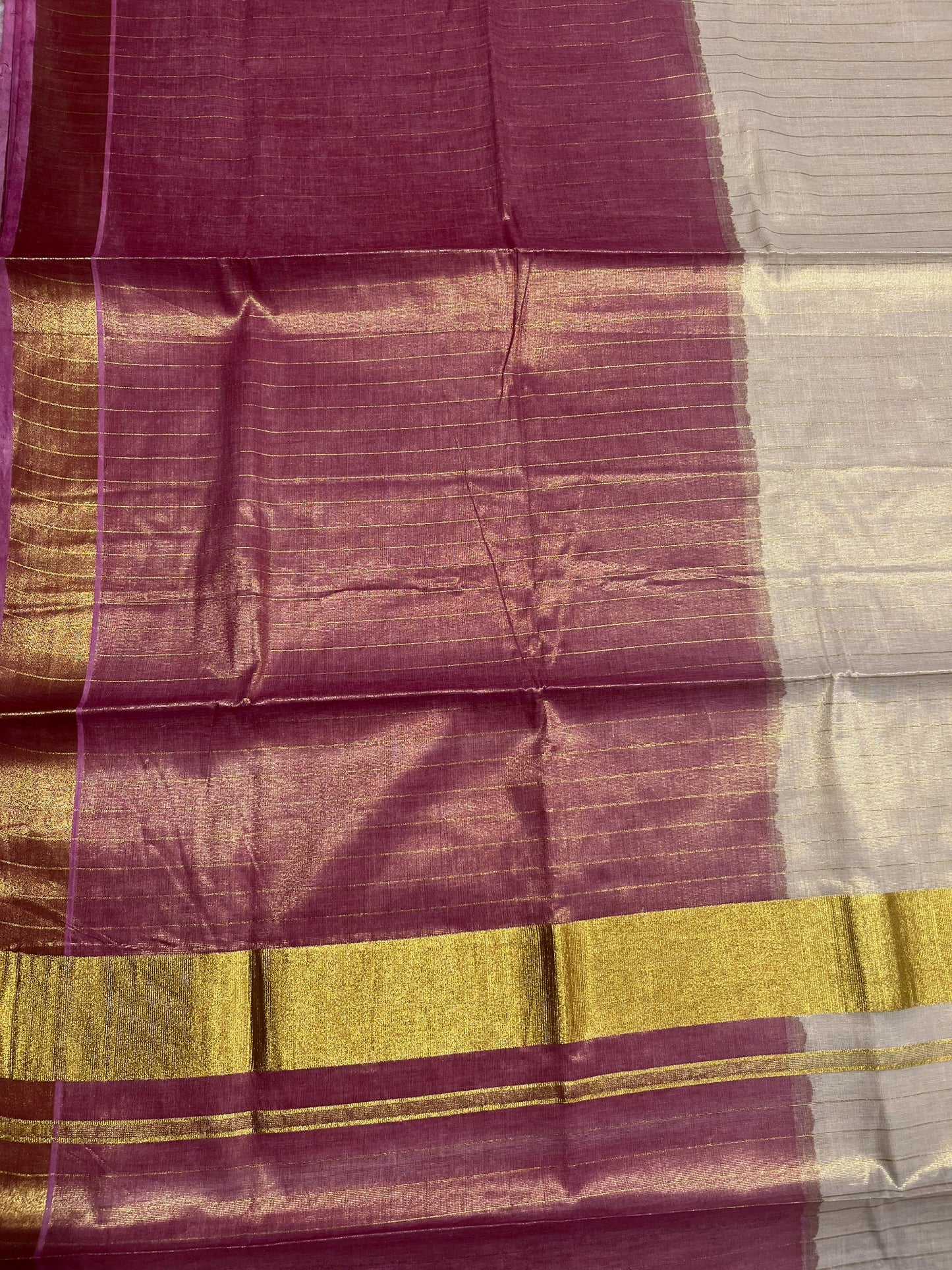 Southloom Tie & Dye - Half & Half  Multi Colour Magenta Design Saree with Kasavu Border & Lines On Body