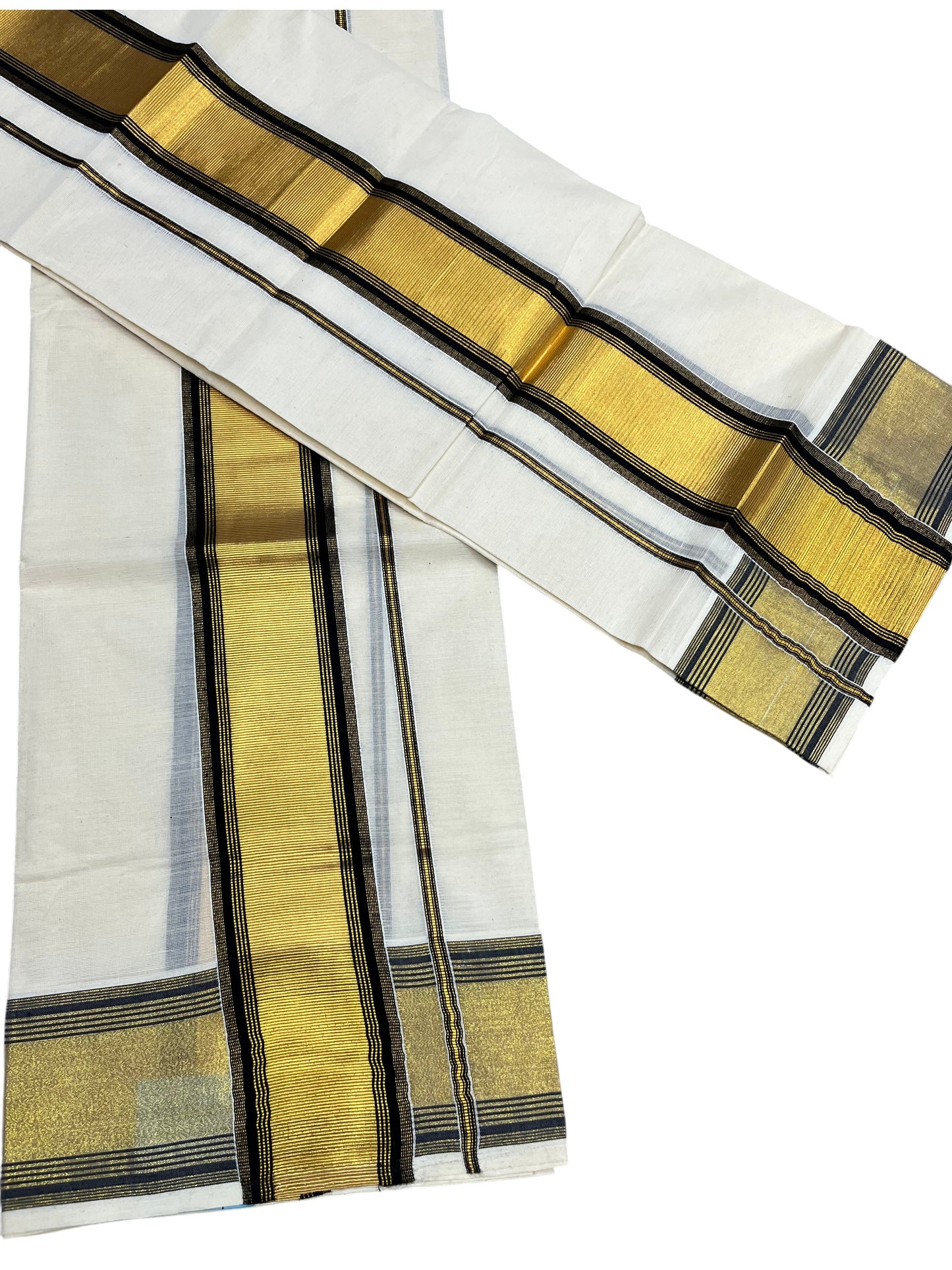 Southloom Pure Cotton Kerala  Set Mundu (Mundum Neriyathum) Single with Kasavu And Black Border 2.80 Mtrs SLKK