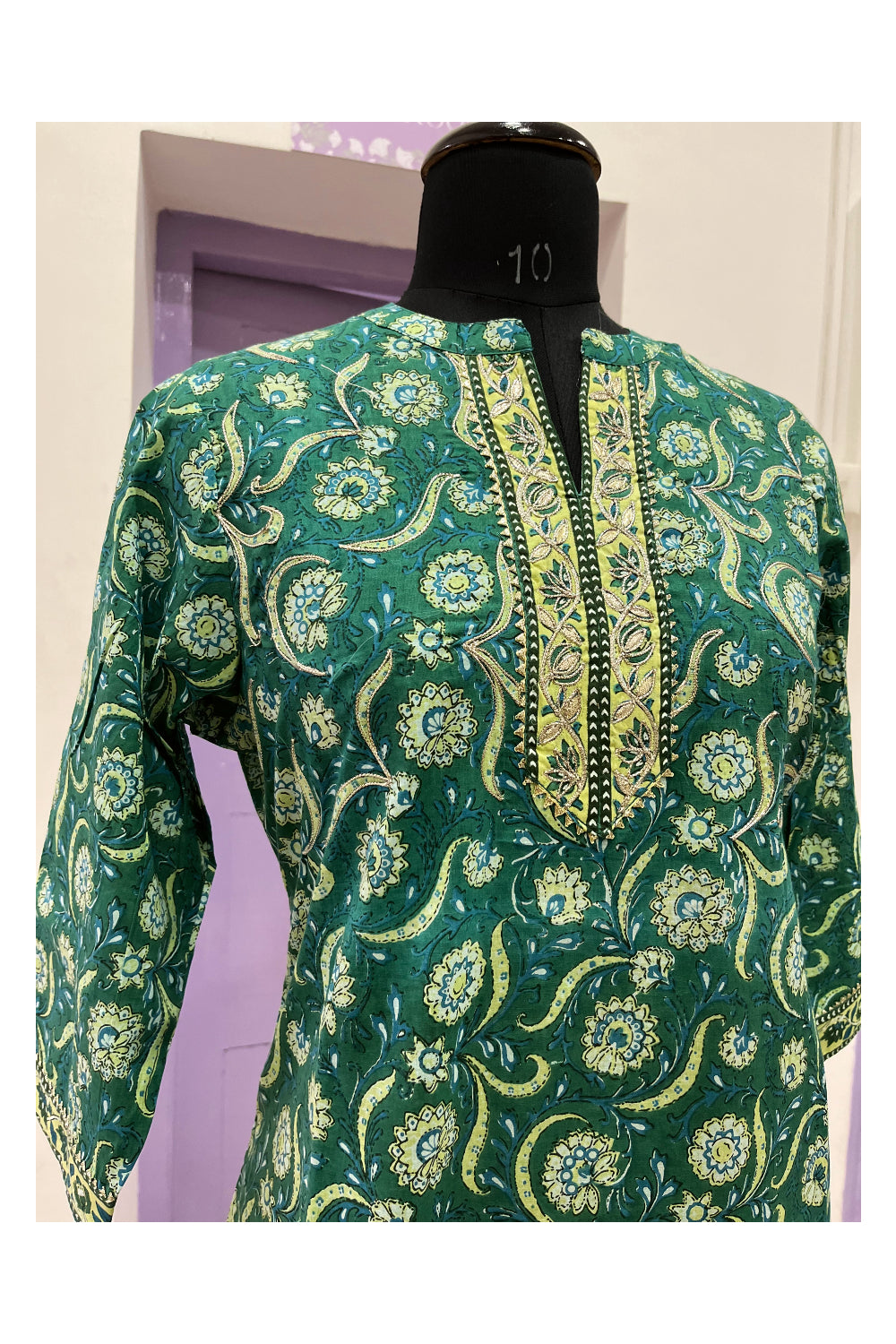 Southloom Stitched Cotton Green Salwar Set with Printed Designs