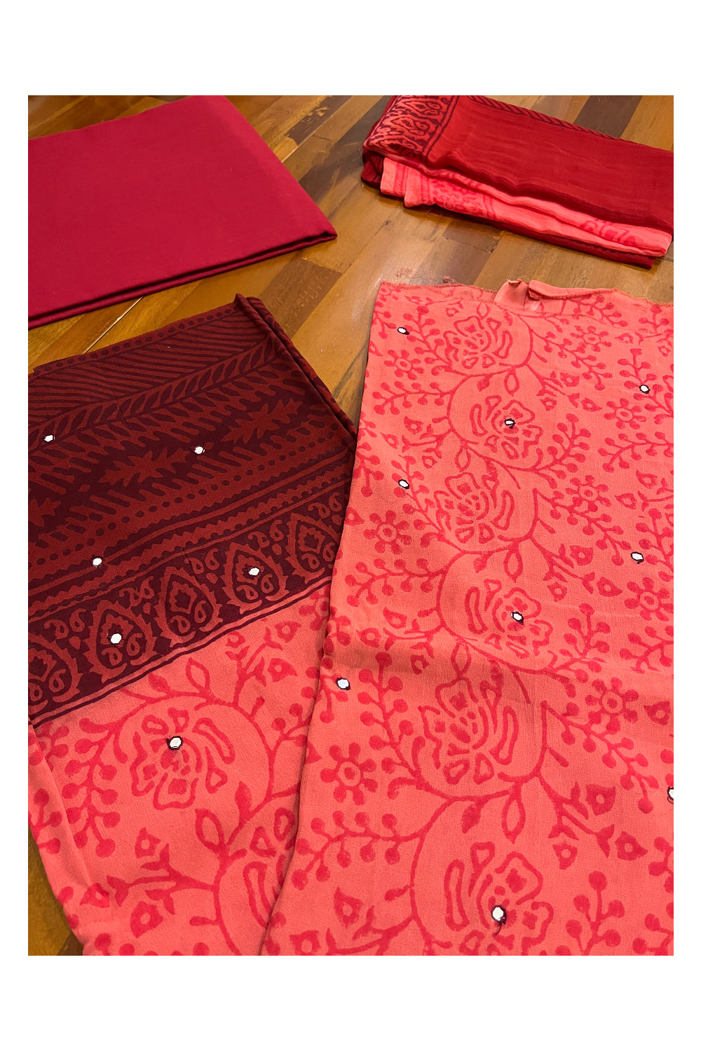 Southloom™ Crepe Churidar Salwar Suit Material in Dark Peach with Floral Prints