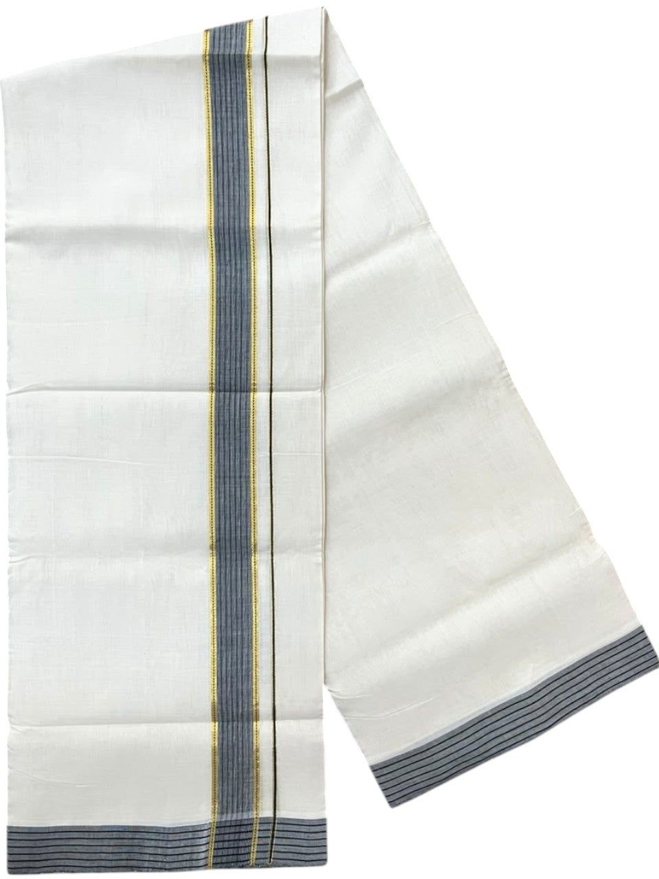 Southloom Balaramapuram Unakkupaavu Premium Handloom Cotton Double Mundu with Gold Kasavu and Black Border