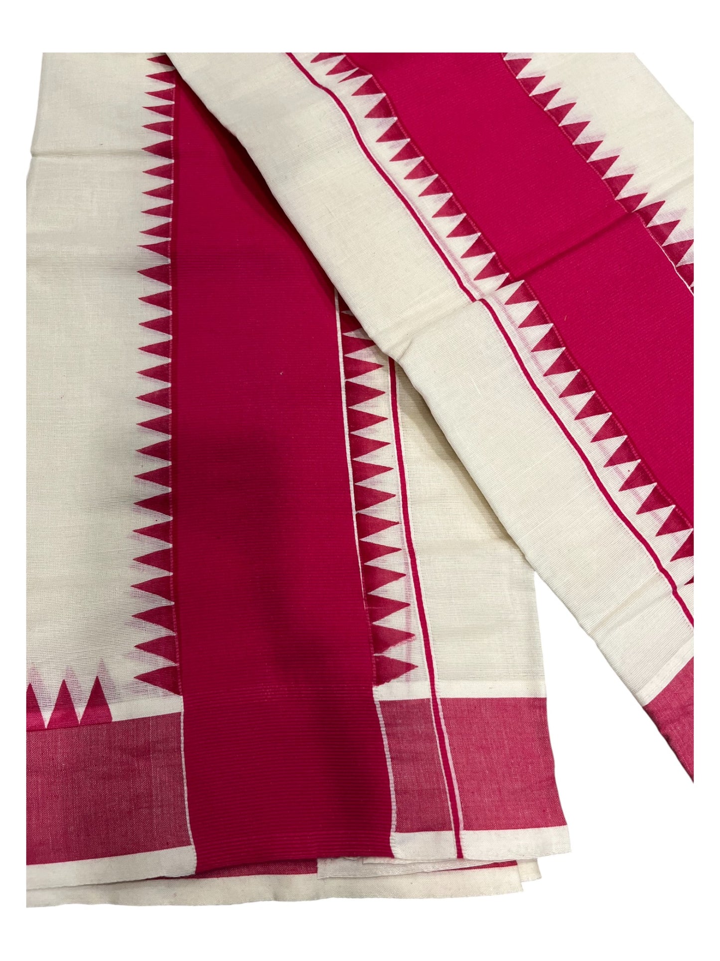 Kerala Pure Cotton Set Mundu Single (Mundum Neriyathum) with MaroonTemple Border 2.80 Mtrs