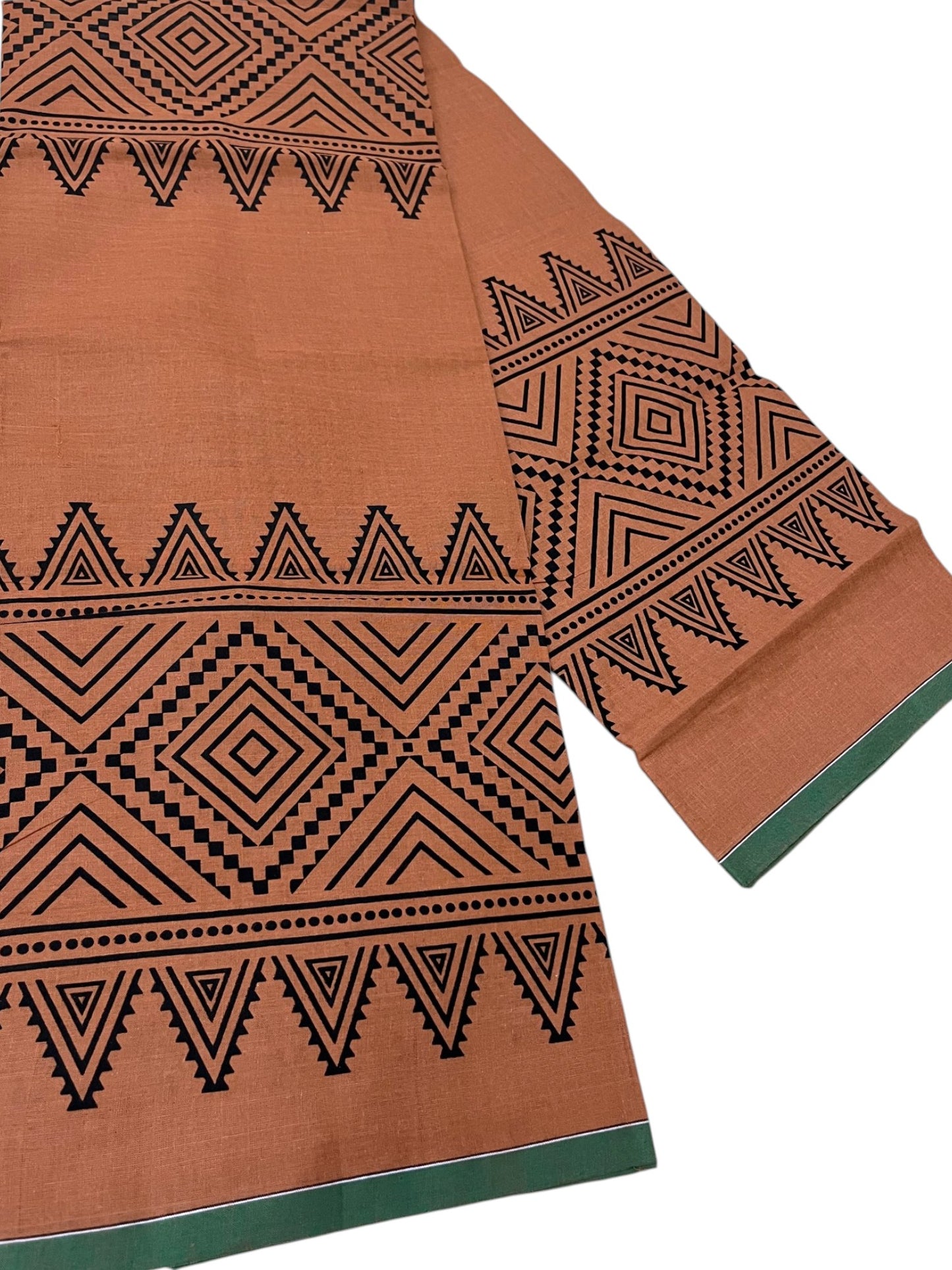 Southloom Saffron (Kaavi) Black Printed Single Mundu / Lungi (South Indian Kerala Dhoti) SL319