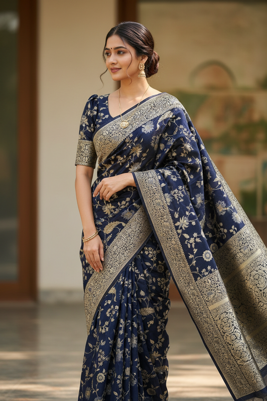 Southloom Pure Banarasi Silk Saree with Woven Work on Body and Borders