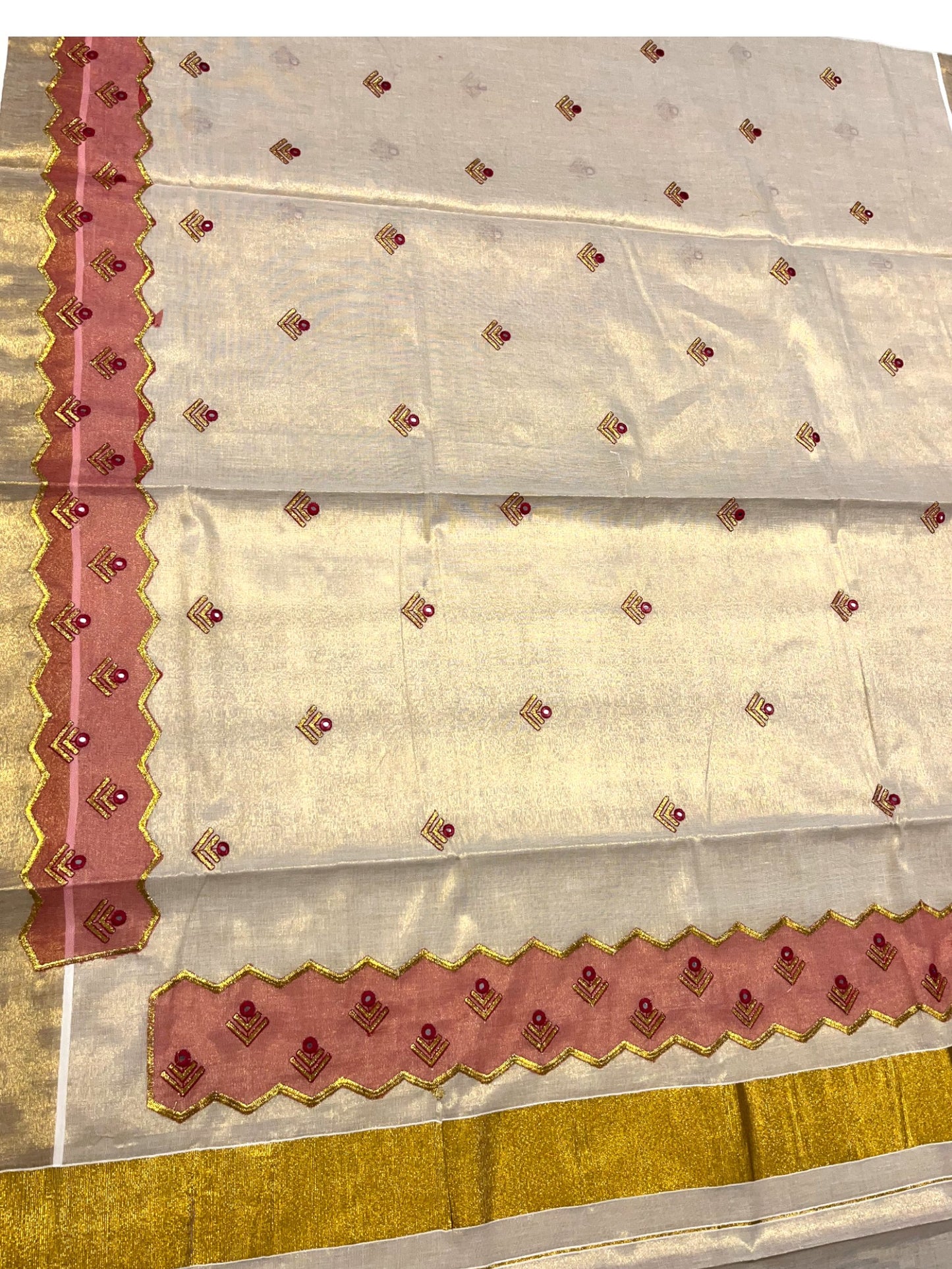 Southloom Tissue Kerala Kasavu Saree with Embroidery Design