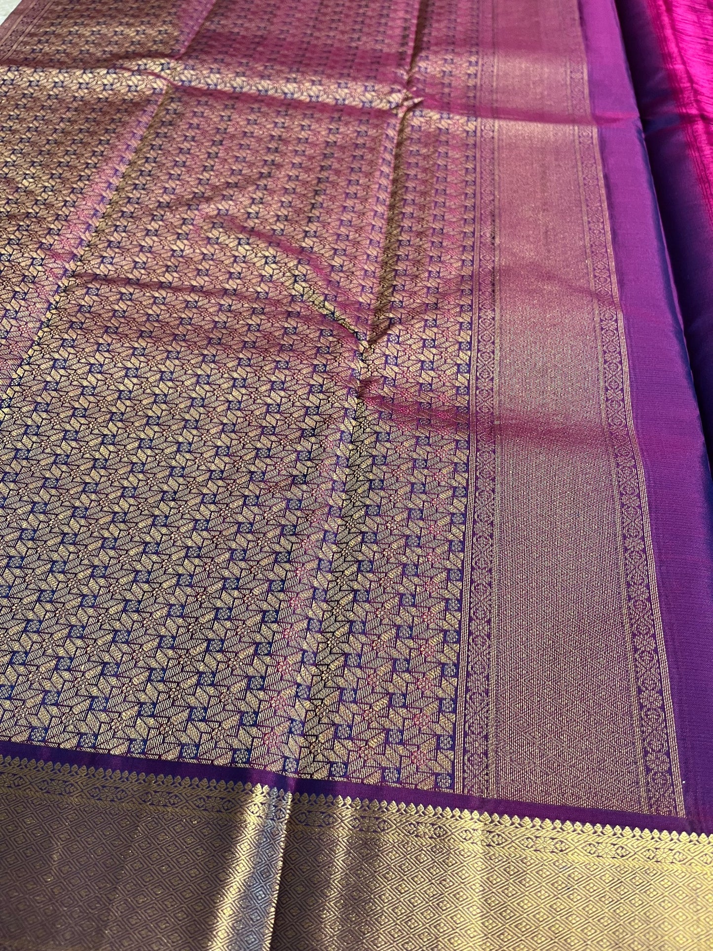 Southloom Pure Handloom Bridal Kanchipuram Silk Saree with Korvai Work (Blue & Violet)