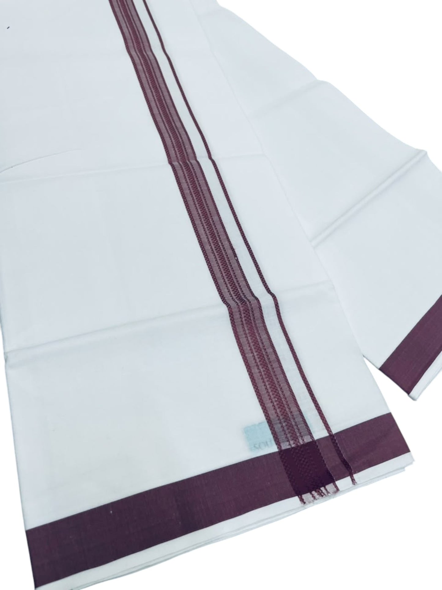 Southloom Pure White Single Cotton Mundu with Dark Peach Border (South Indian Kerala Dhoti)