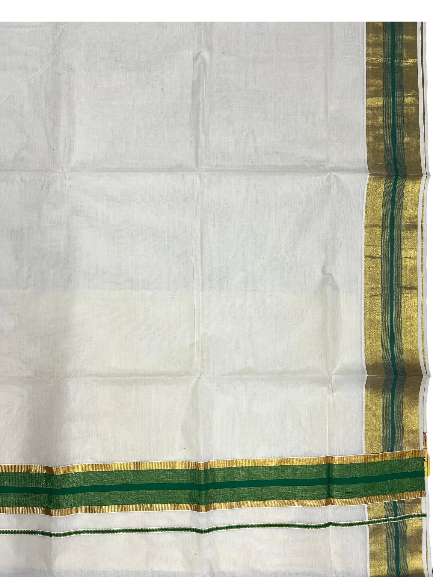 Southloom Pure Cotton Kerala Saree with Kasavu and Green Border