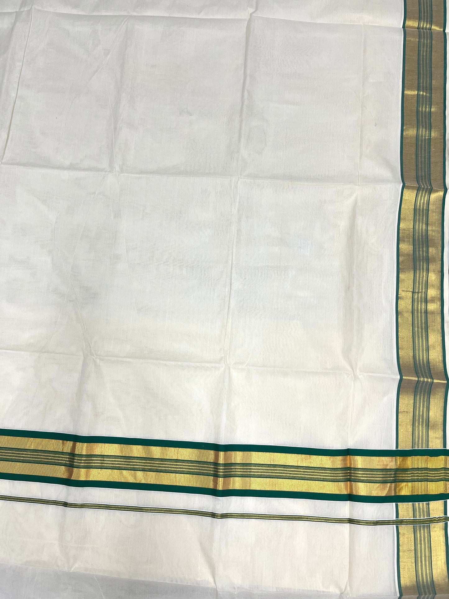 Southloom Kerala Cotton Kasavu Saree with Dark Green Border