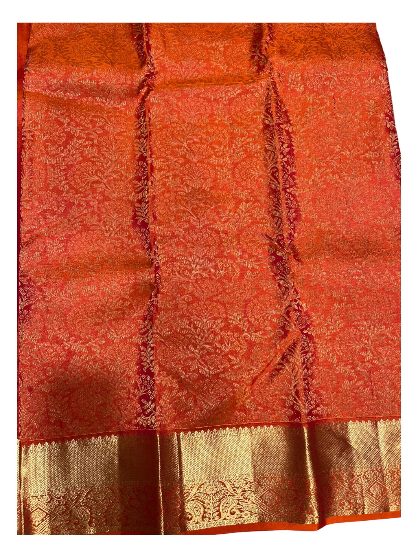 Southloom Pure Handloom Bridal Kanchipuram Silk Saree with Korvai Work (Orange)