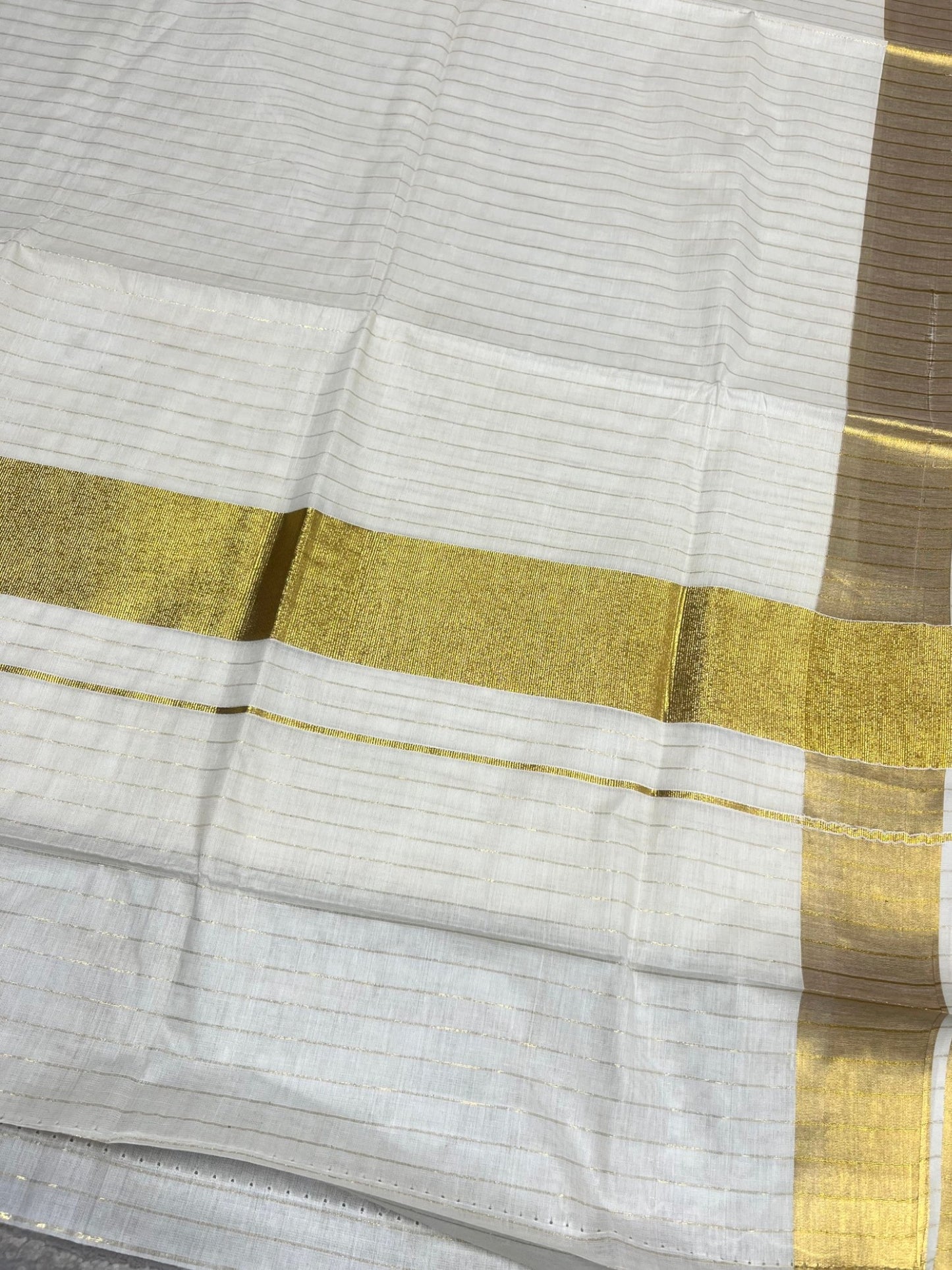 Southloom Pure Cotton Kerala Kasavu Saree with Lines on Body and Kasavu Border