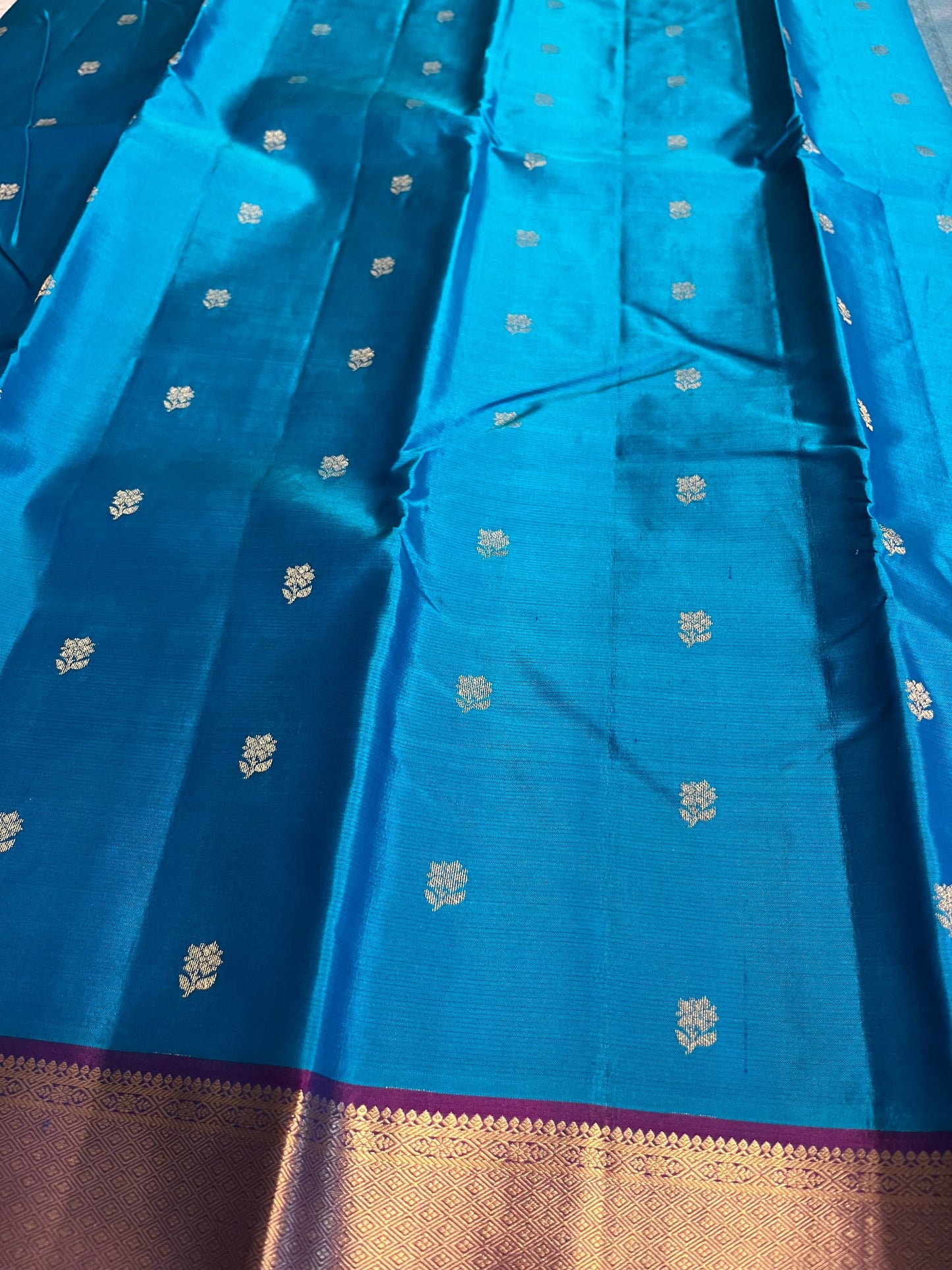 Southloom Pure Handloom Bridal Kanchipuram Silk Saree with Korvai Work (Blue & Violet)