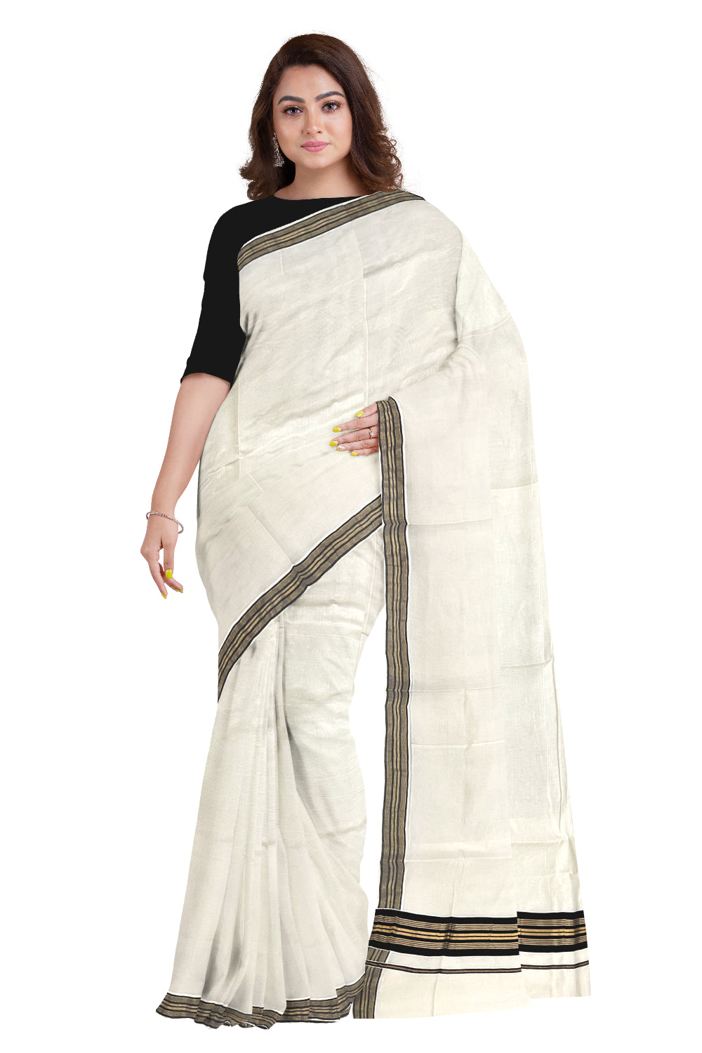 Kerala Pure Cotton Saree with Kasavu and Black Border