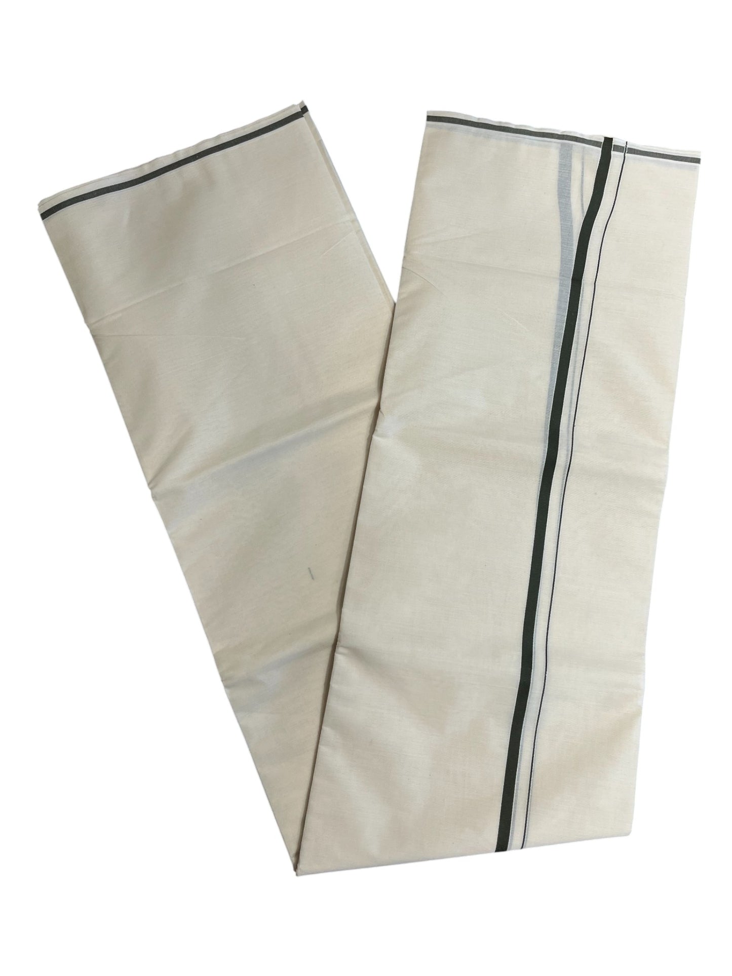 Southloom Kerala Pure Cotton Double Mundu with Green puliyilakara (South Indian Dhoti)