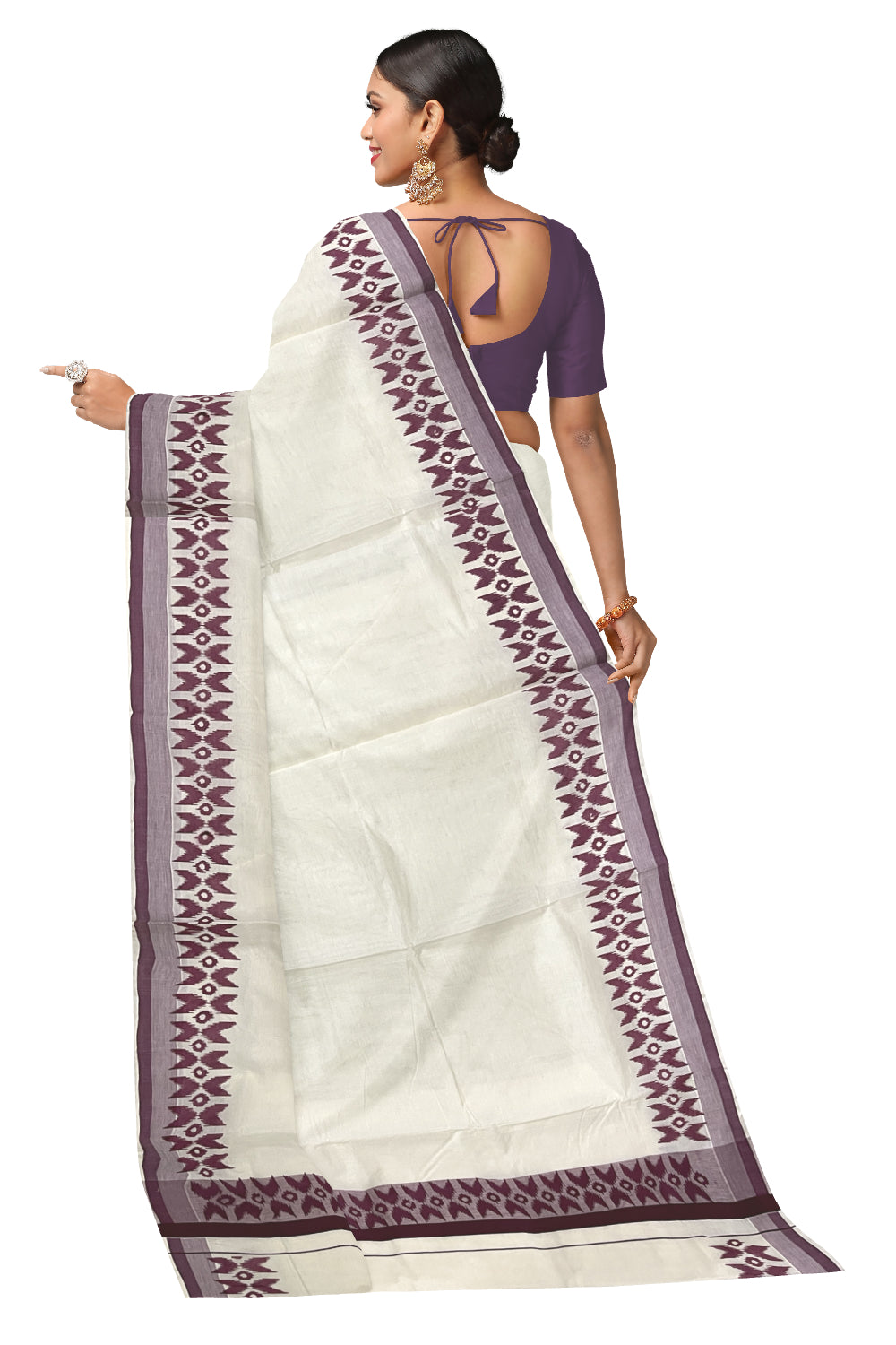 Pure Cotton Kerala Saree with Purple Block Printed Border