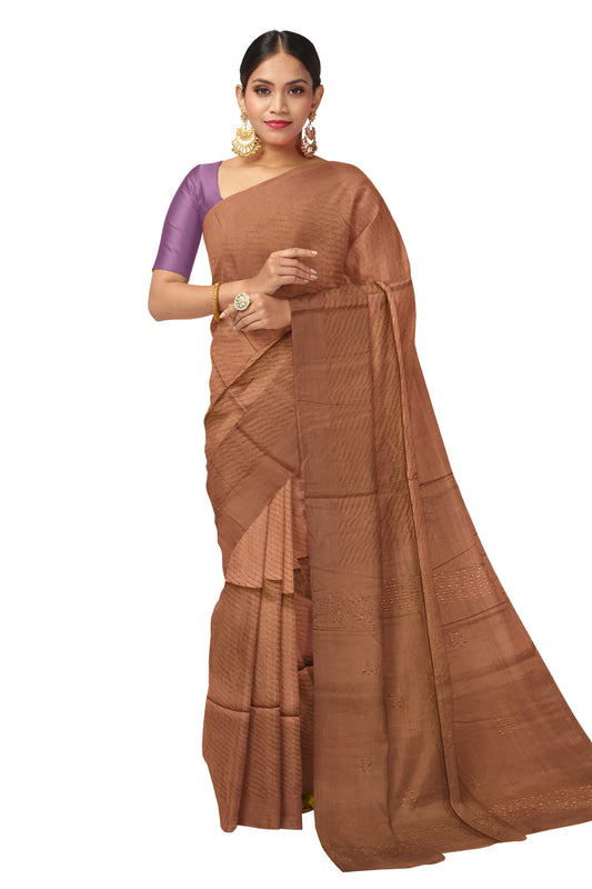 Southloom Cotton Brown Designer Saree with Woven Designs on Body