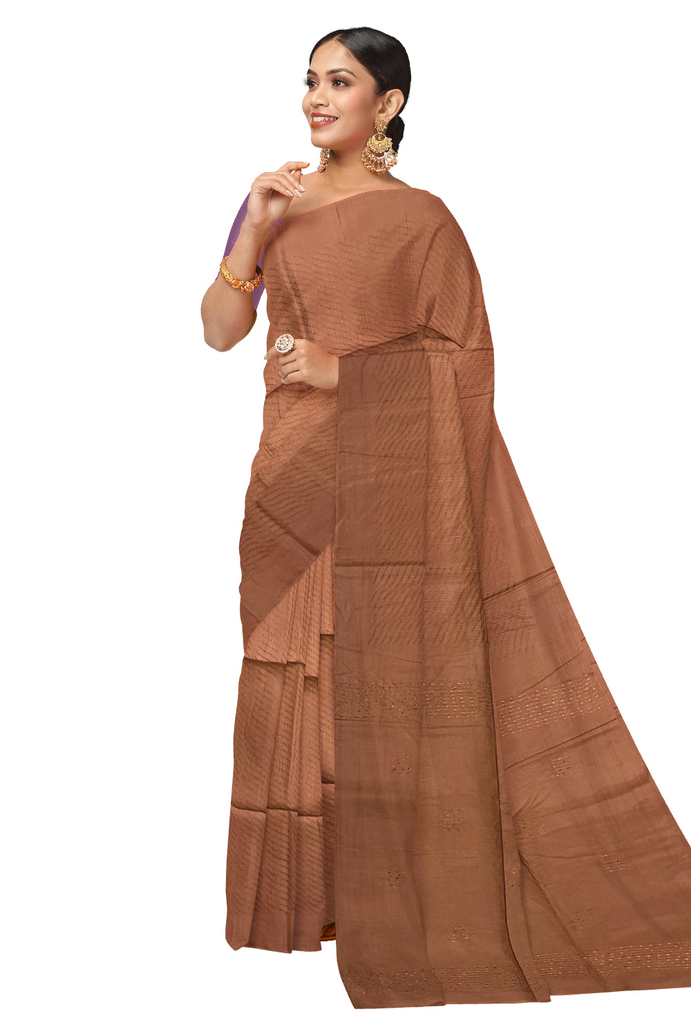 Southloom Cotton Brown Designer Saree with Woven Designs on Body