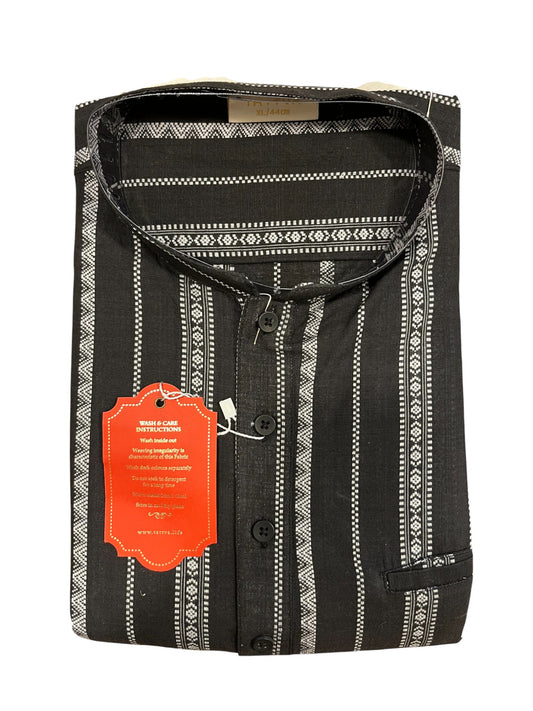 Southloom Black Woven Patterns Semi Silk Short Kurta for Men