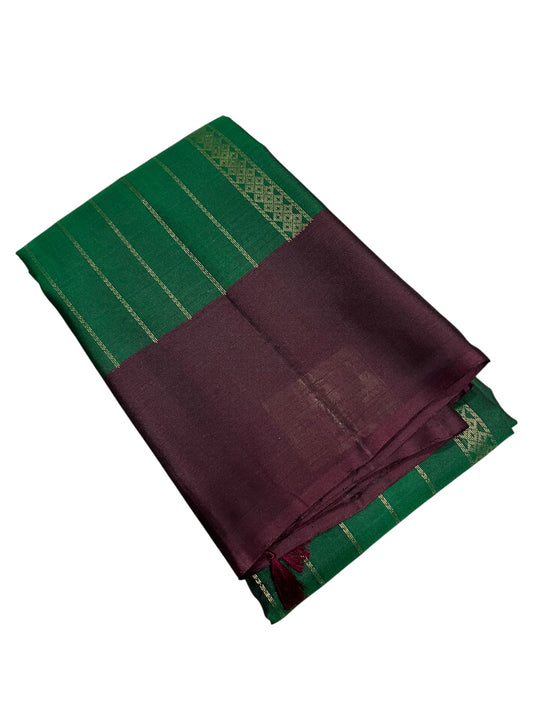Southloom Pure Handloom Kanchipuram Silk Saree with Butta Work (Green & Purple)