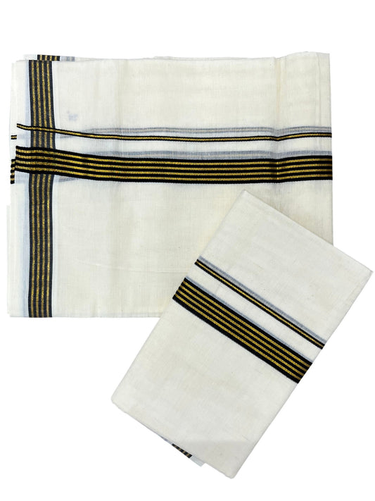 Southloom Pure Cotton Kerala Single Set Mundu (Mundum Neriyathum) with Black Kasavu Border in 2.80 Mtrs