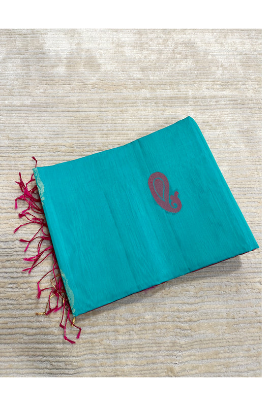 Southloom Pure Handloom Cotton Silk Saree With Handwoven Work Across Body and Blouse in Green And Pink