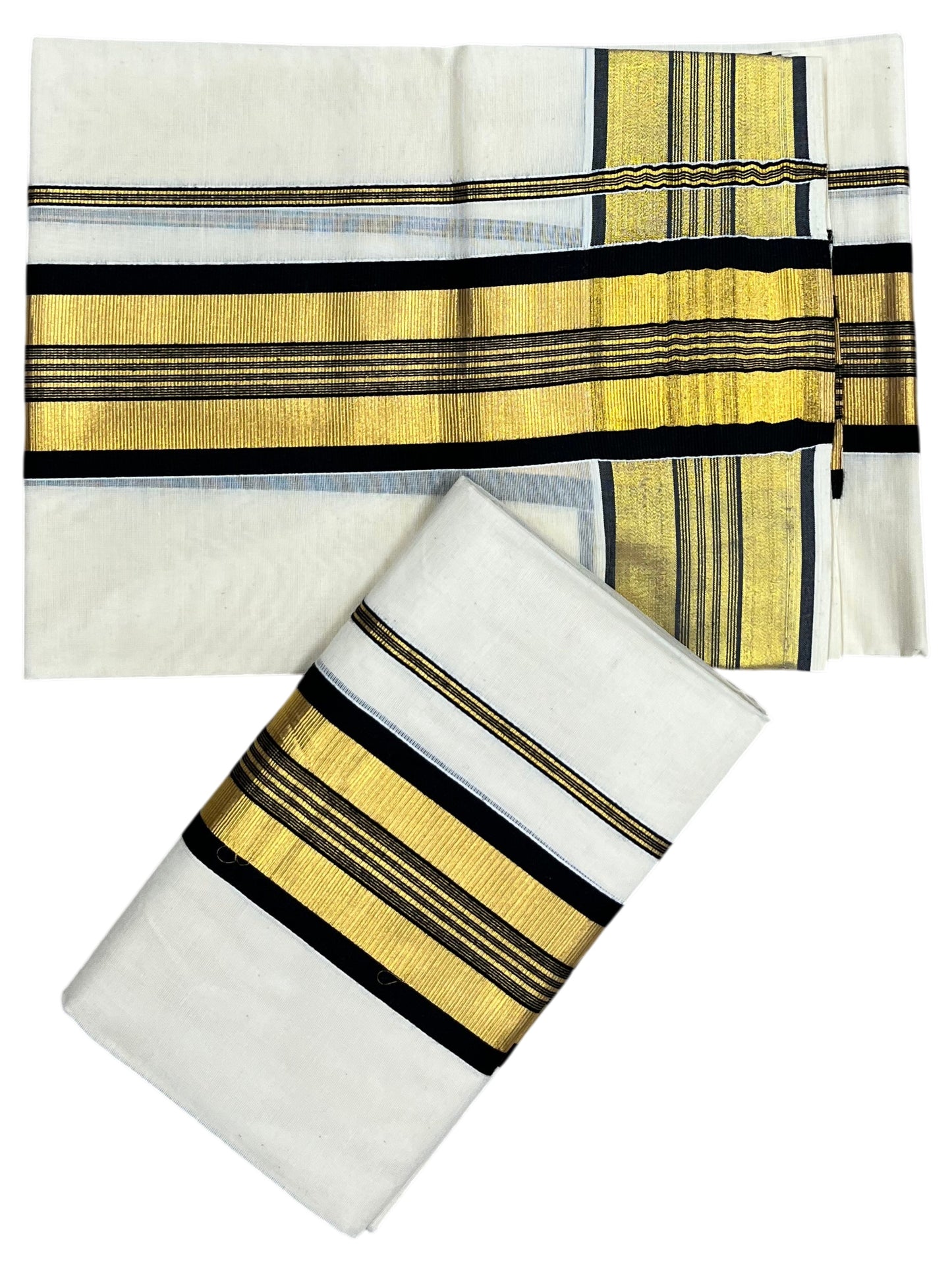 Southloom Pure Cotton Kerala  Set Mundu (Mundum Neriyathum) Single with Black and Kasavu Border 2.80 Mtrs SLKK SL522