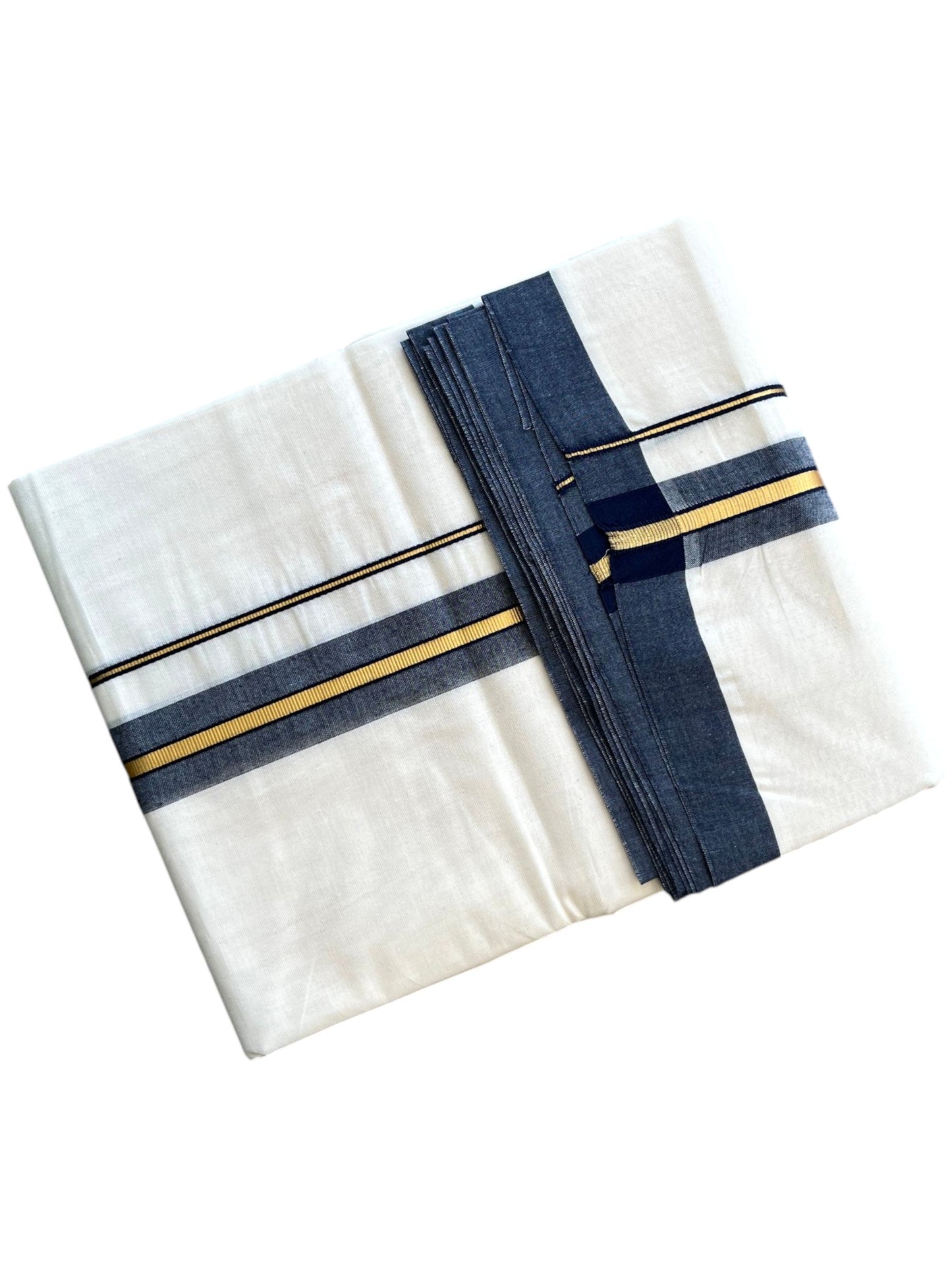 Southloom Pure Cotton Mundu with Golden Lines and Black Border (South Indian Kerala Dhoti)