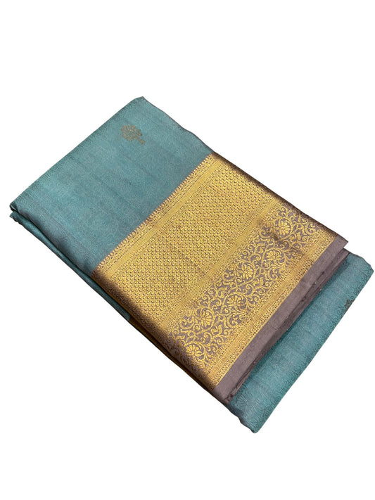 Southloom Pure Handloom Bridal Kanchipuram Silk Saree with Korvai Work (Blue& Gray)