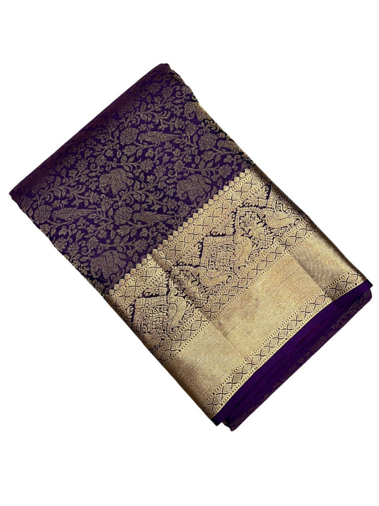 Southloom Pure Handloom Bridal Kanchipuram Silk Saree with Korvai Work (Violet)