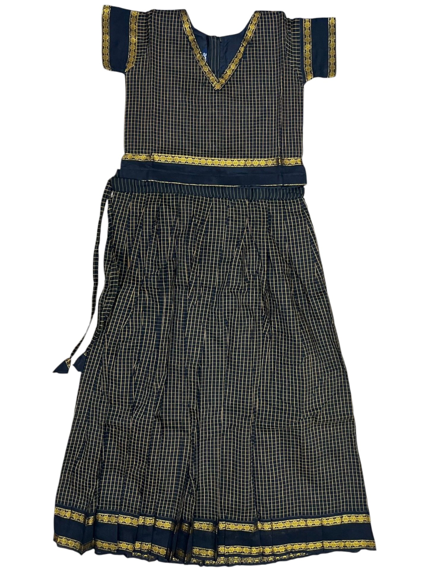 Southloom Kerala Cotton Kasavu Pavada Blouse with for Kids in Black