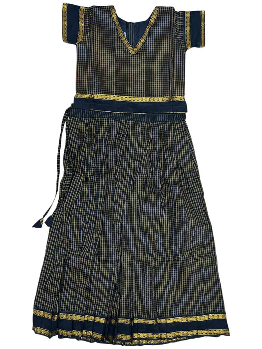 Southloom Kerala Cotton Kasavu Pavada Blouse with for Kids in Black SL583