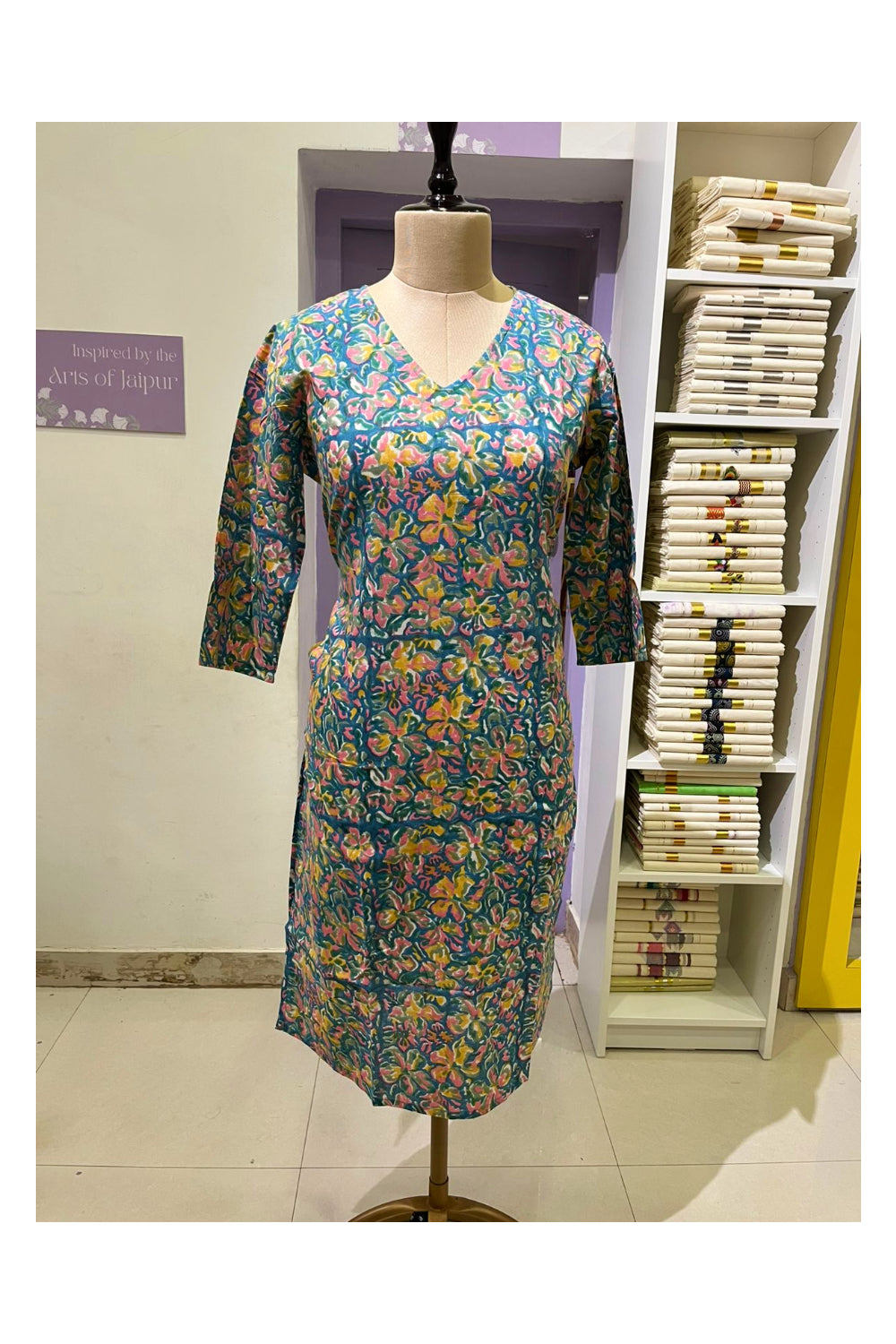 Southloom Stitched Cotton Kurti in  Blue Printed Designs