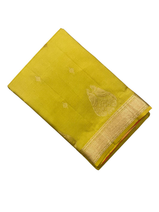 Southloom Pure Handloom Bridal Kanchipuram Silk Saree with Korvai Work(Yellow&Red)