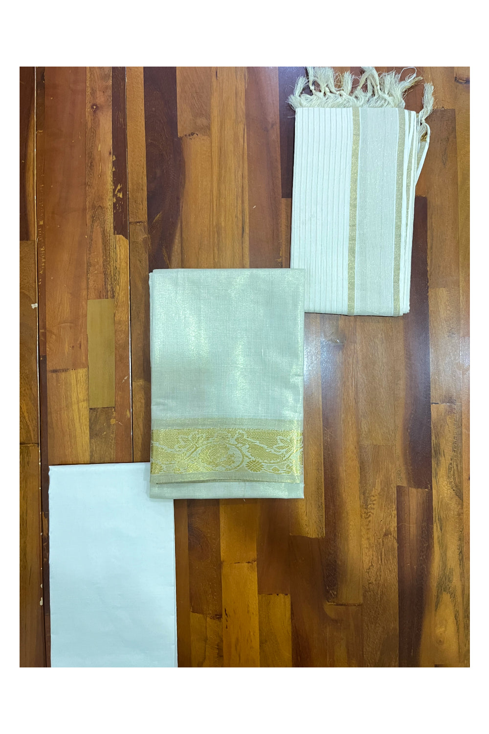 Kerala Tissue Churidar Salwar Material with Kasavu Woven Border (include Shawl / Dupatta)