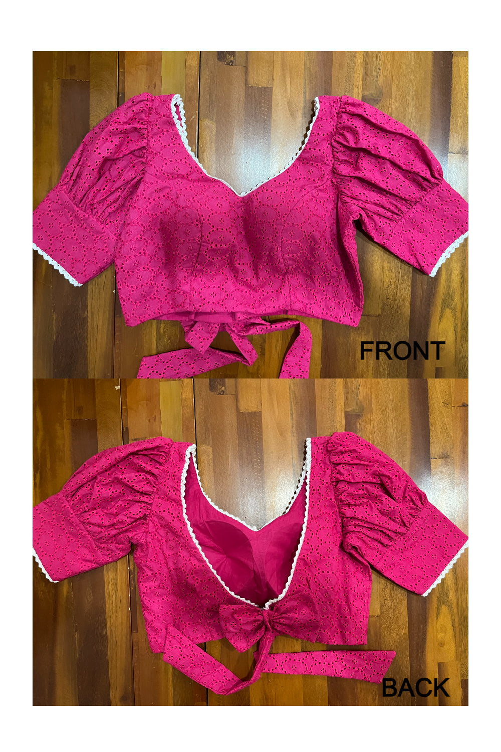 Southloom Magenta Hacoba Ready Made Blouse with White Border