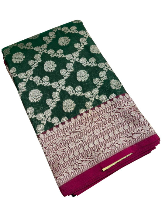 Southloom Pure Banarasi Silk Saree with Woven Work on Body and Borders (Green And Magenta)