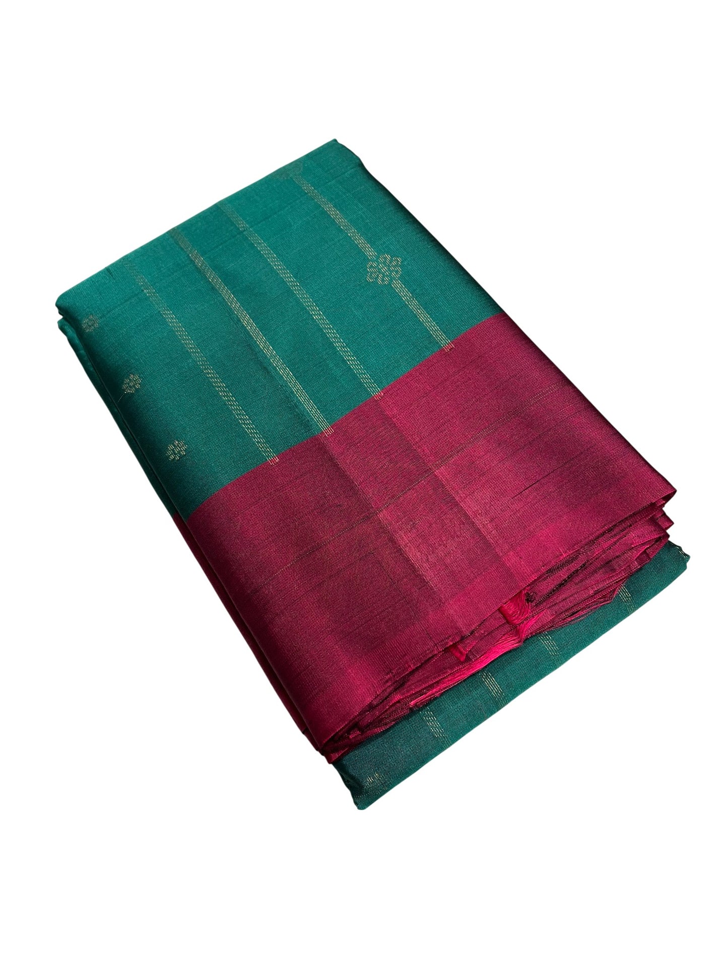 Southloom Pure Handloom Kanchipuram Silk Saree with Butta Work (Green & Magenta)